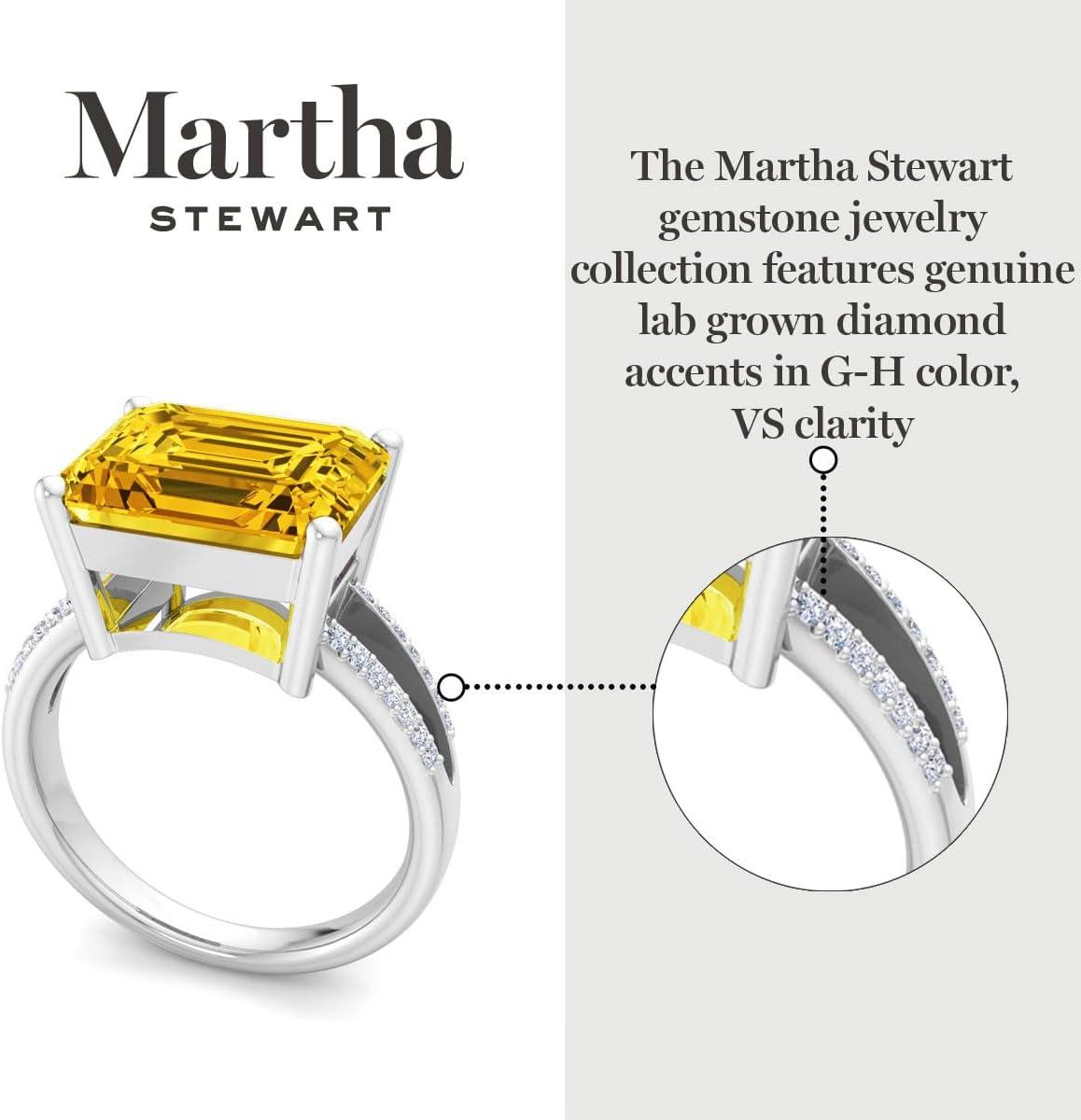 imageMartha Stewart 5 12 Carat Emerald Cut Gemstone Ring with Lab Grown Diamonds in Sterling Silver Choose Your GemstoneCitrine