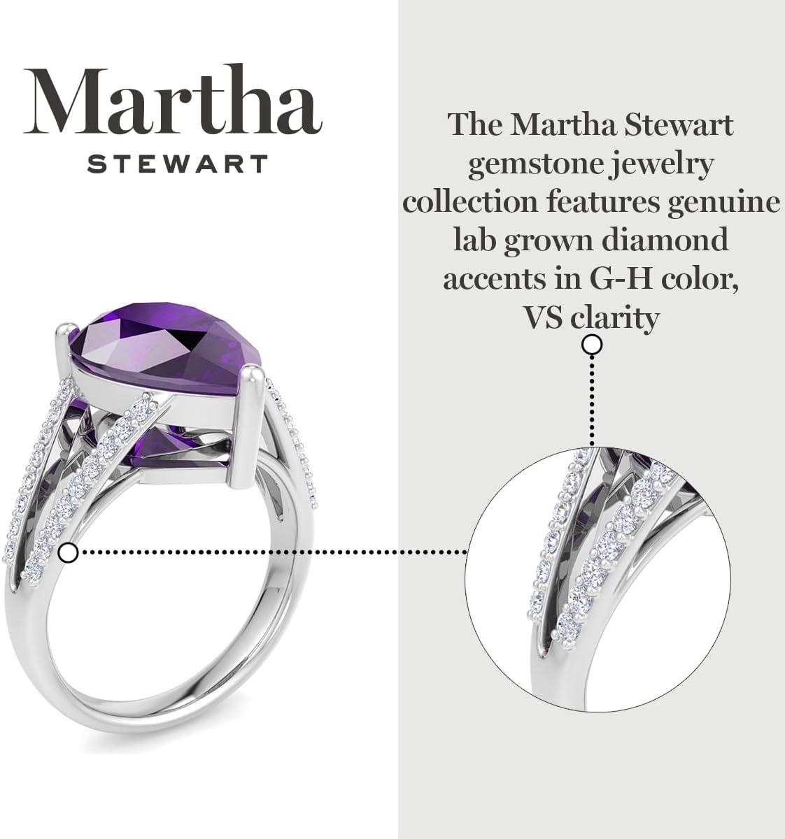 imageMartha Stewart 5 12 Carat Pear Shape Gemstone Ring with Lab Grown Diamonds in Sterling Silver Choose Your GemstoneAmethyst