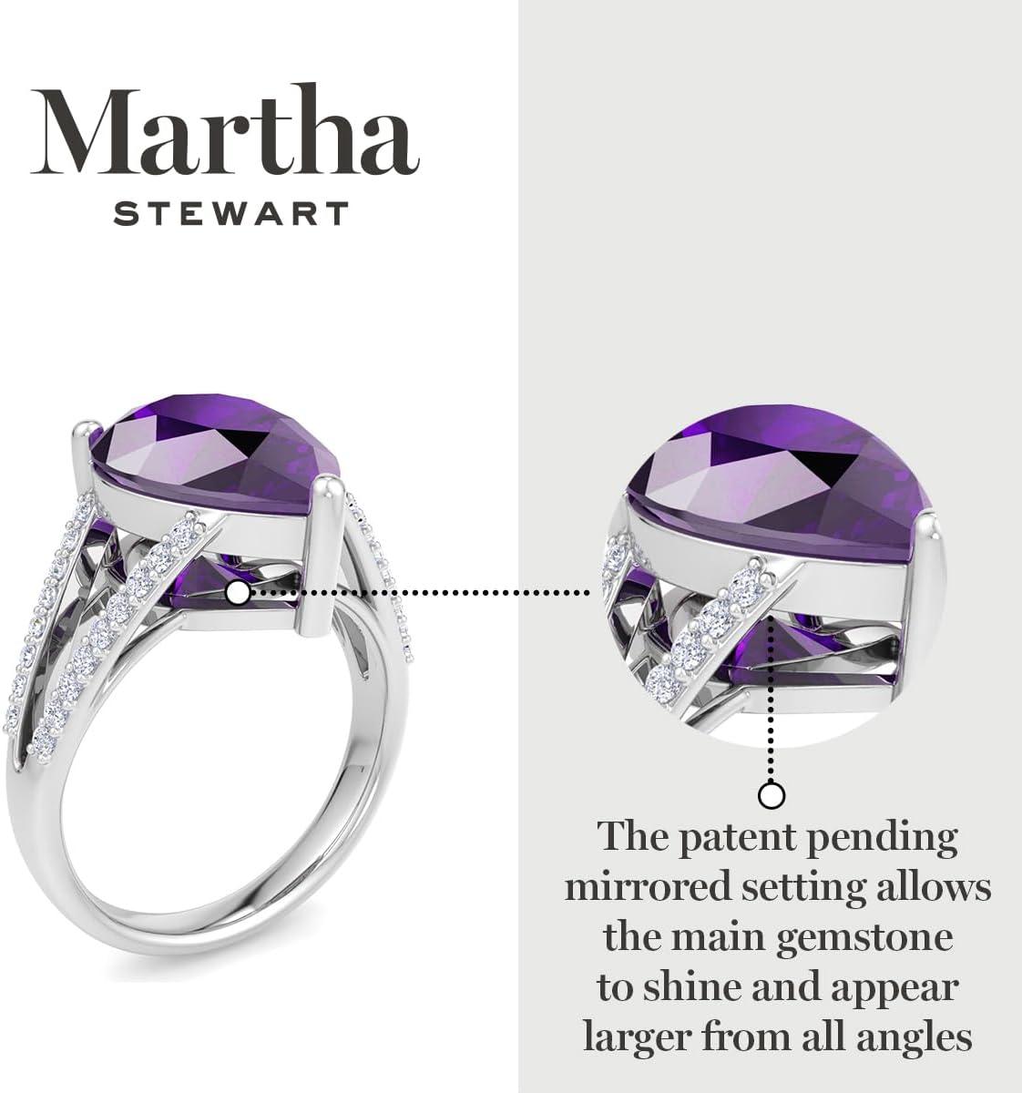 imageMartha Stewart 5 12 Carat Pear Shape Gemstone Ring with Lab Grown Diamonds in Sterling Silver Choose Your GemstoneAmethyst