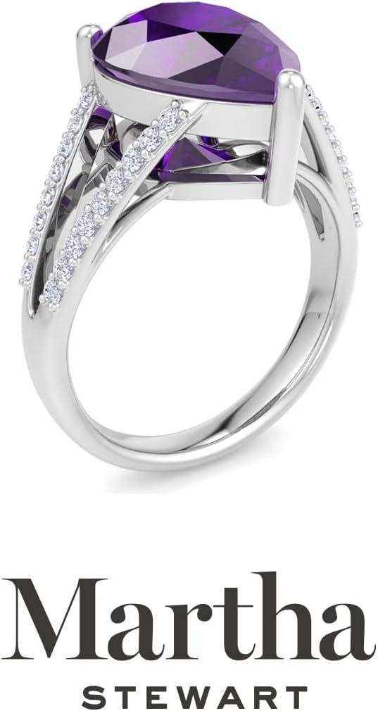 imageMartha Stewart 5 12 Carat Pear Shape Gemstone Ring with Lab Grown Diamonds in Sterling Silver Choose Your GemstoneAmethyst