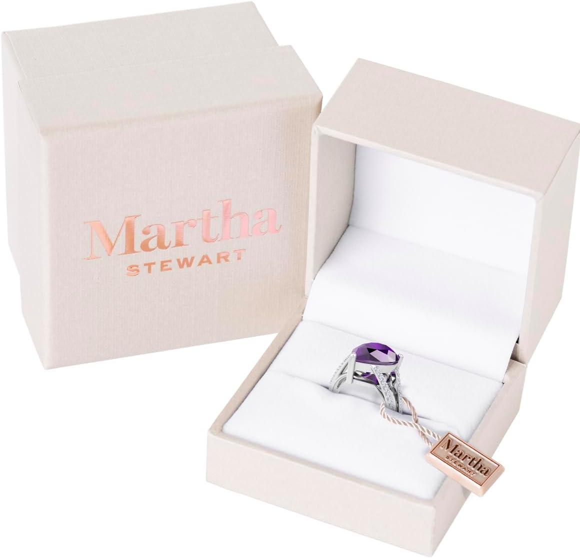 imageMartha Stewart 5 12 Carat Pear Shape Gemstone Ring with Lab Grown Diamonds in Sterling Silver Choose Your GemstoneAmethyst