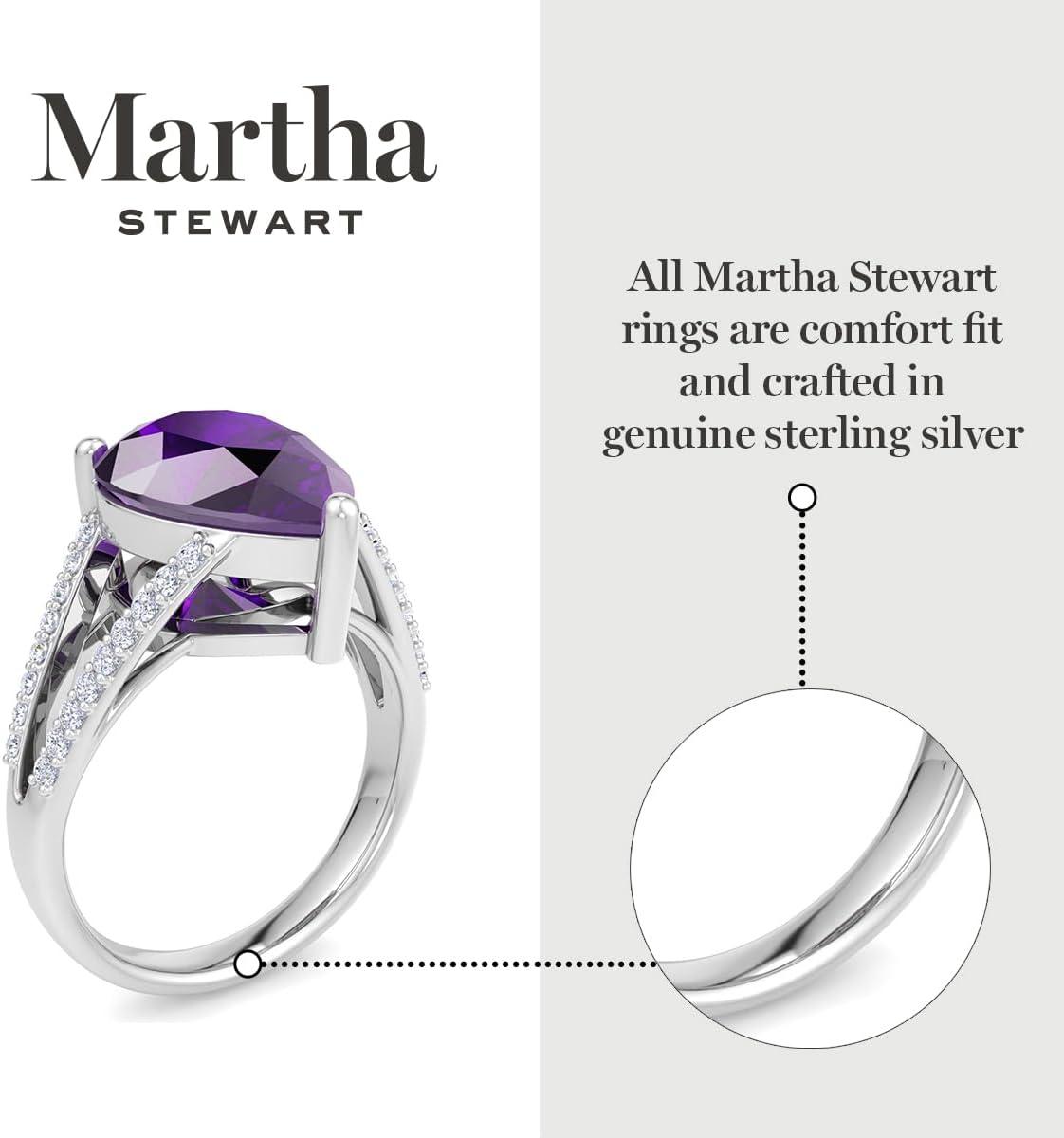 imageMartha Stewart 5 12 Carat Pear Shape Gemstone Ring with Lab Grown Diamonds in Sterling Silver Choose Your GemstoneAmethyst
