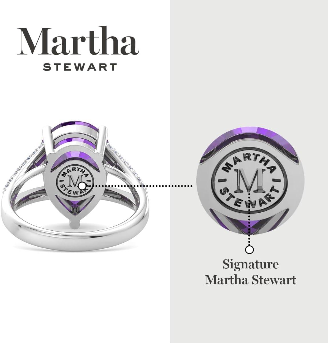 imageMartha Stewart 5 12 Carat Pear Shape Gemstone Ring with Lab Grown Diamonds in Sterling Silver Choose Your GemstoneAmethyst