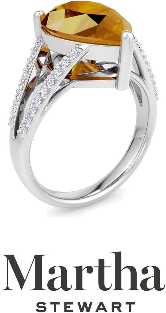 imageMartha Stewart 5 12 Carat Pear Shape Gemstone Ring with Lab Grown Diamonds in Sterling Silver Choose Your GemstoneCitrine