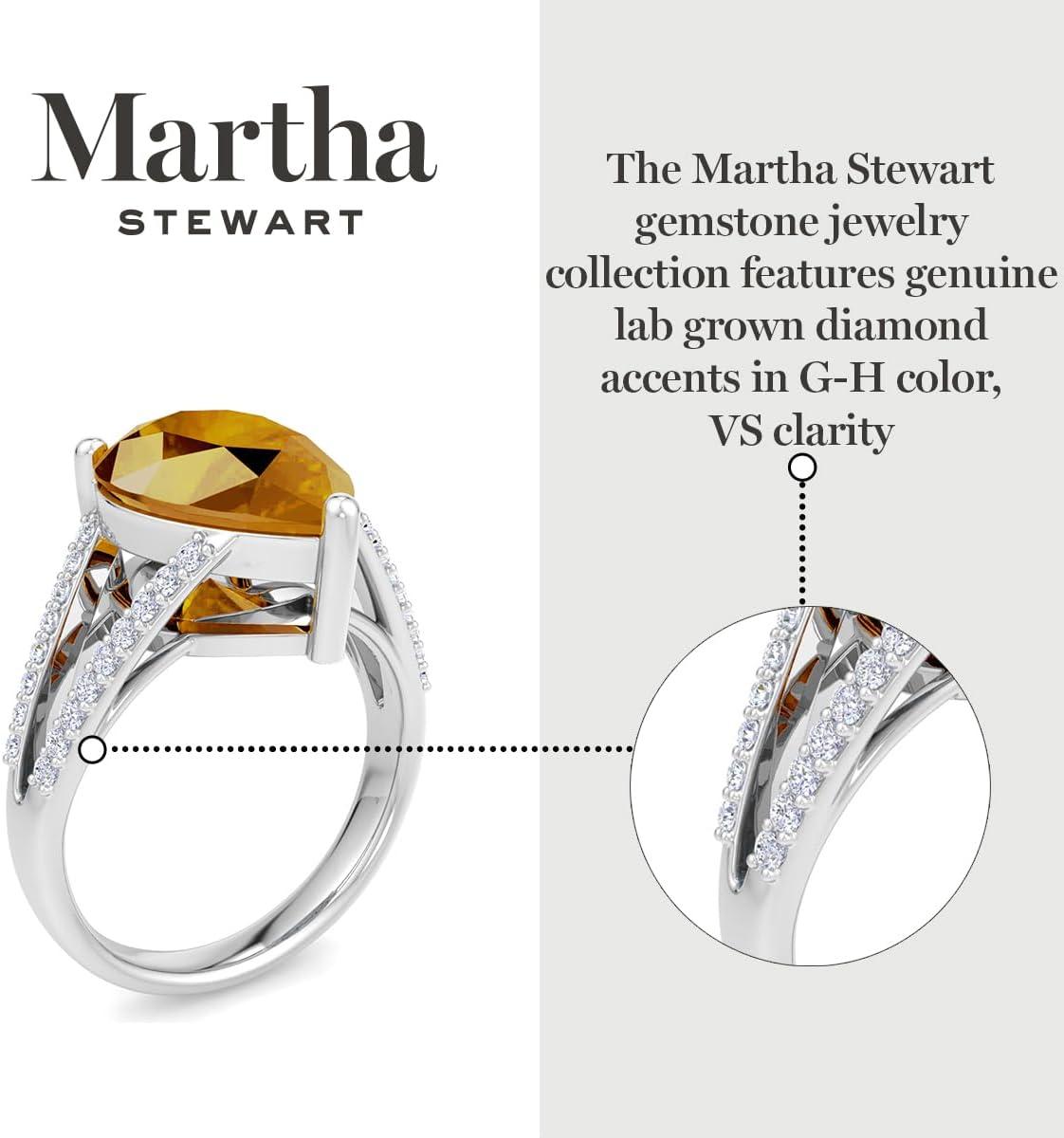 imageMartha Stewart 5 12 Carat Pear Shape Gemstone Ring with Lab Grown Diamonds in Sterling Silver Choose Your GemstoneCitrine
