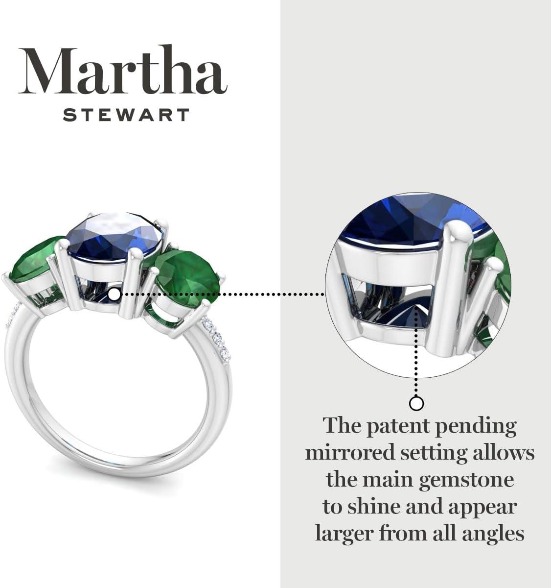 imageMartha Stewart 5 Carat Oval Shape Gemstone Three Stone Ring with Lab Grown Diamonds in Sterling Silver Choose Your GemstoneOption 10
