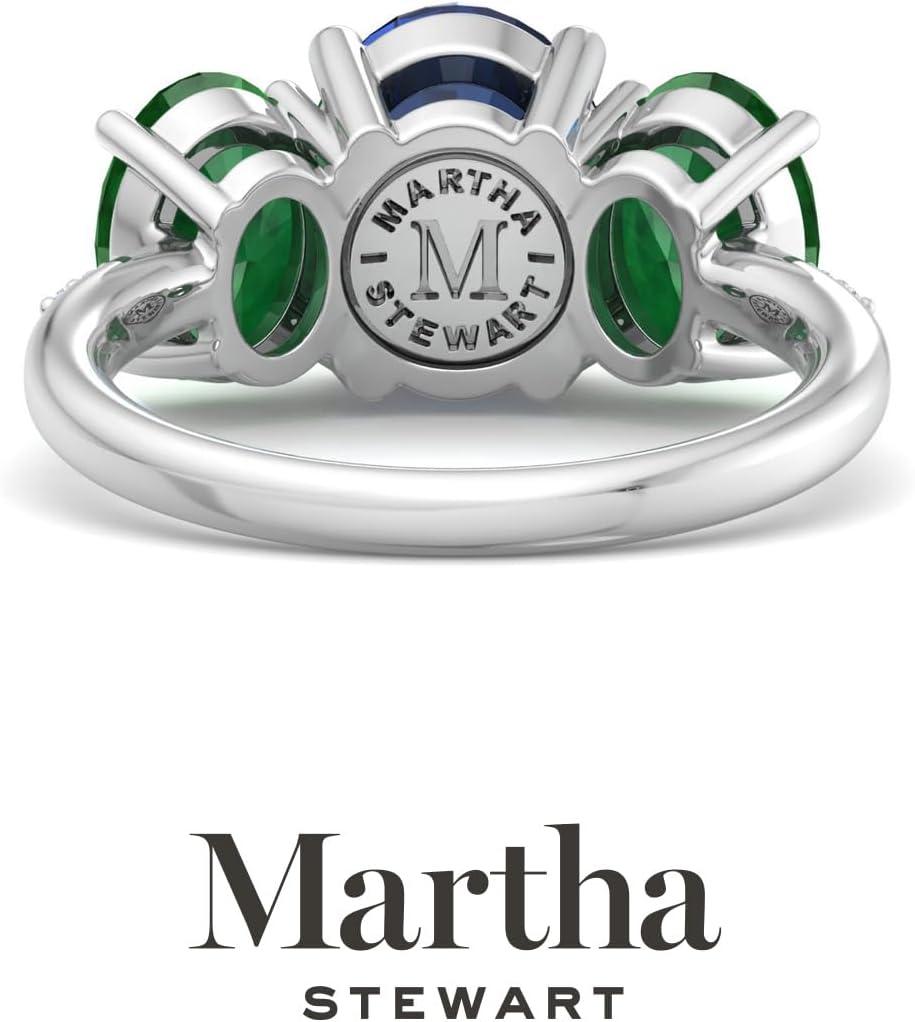 imageMartha Stewart 5 Carat Oval Shape Gemstone Three Stone Ring with Lab Grown Diamonds in Sterling Silver Choose Your GemstoneOption 10