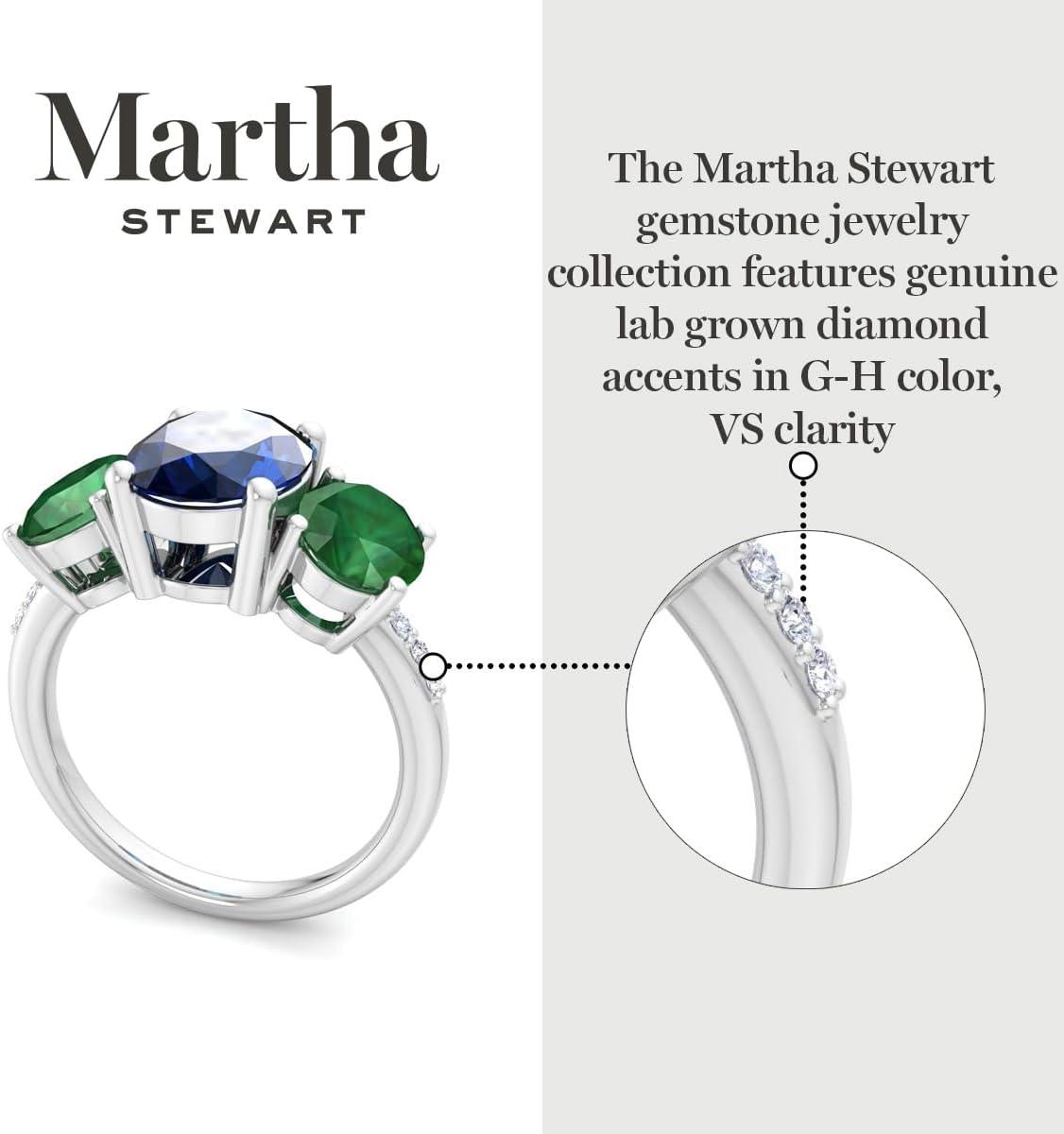 imageMartha Stewart 5 Carat Oval Shape Gemstone Three Stone Ring with Lab Grown Diamonds in Sterling Silver Choose Your GemstoneOption 10