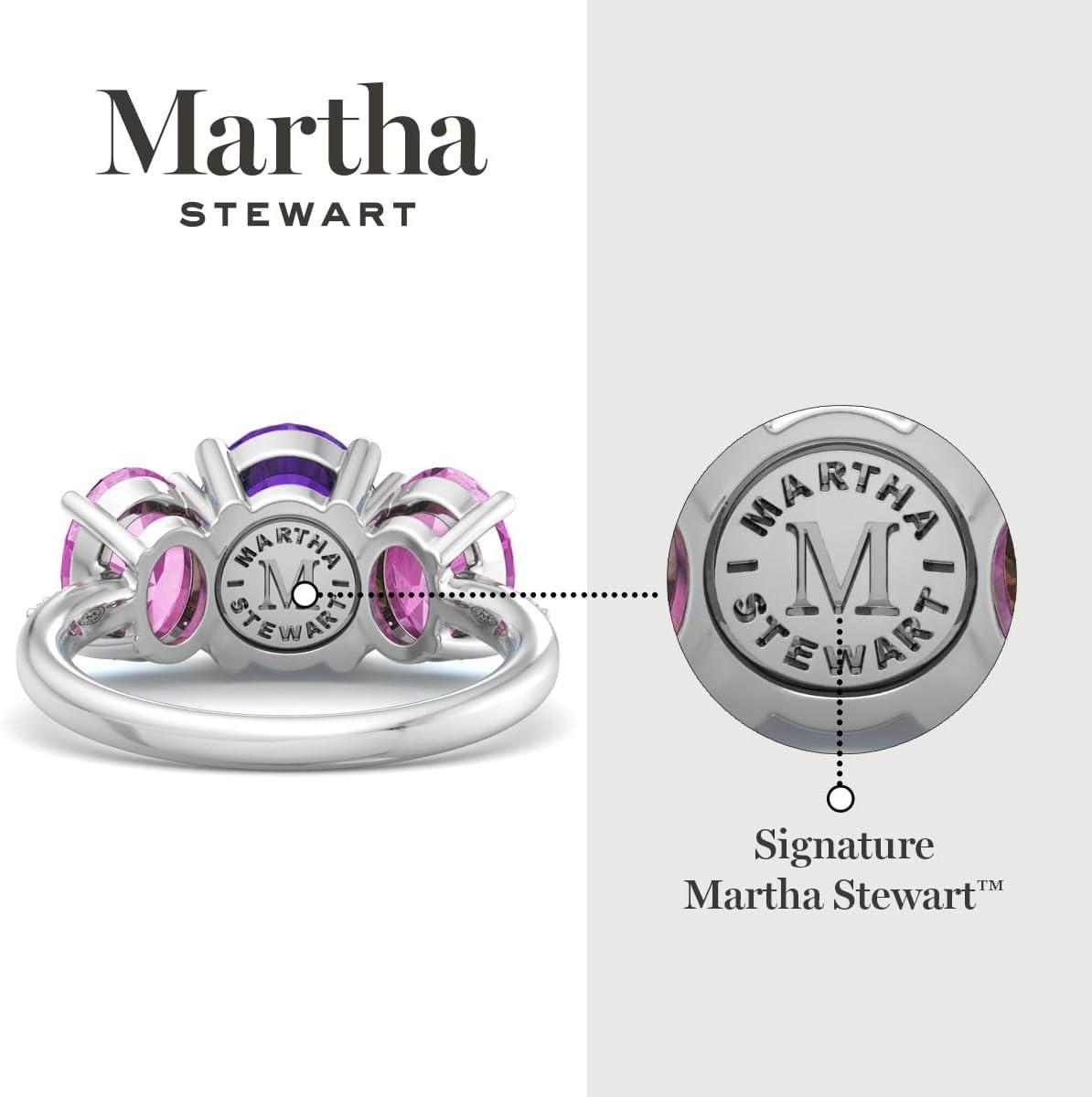imageMartha Stewart 5 Carat Oval Shape Gemstone Three Stone Ring with Lab Grown Diamonds in Sterling Silver Choose Your GemstoneOption 3