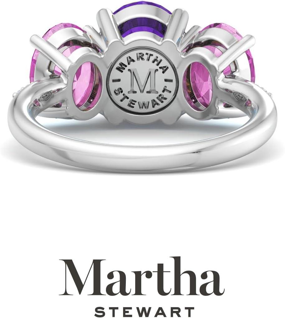 imageMartha Stewart 5 Carat Oval Shape Gemstone Three Stone Ring with Lab Grown Diamonds in Sterling Silver Choose Your GemstoneOption 3