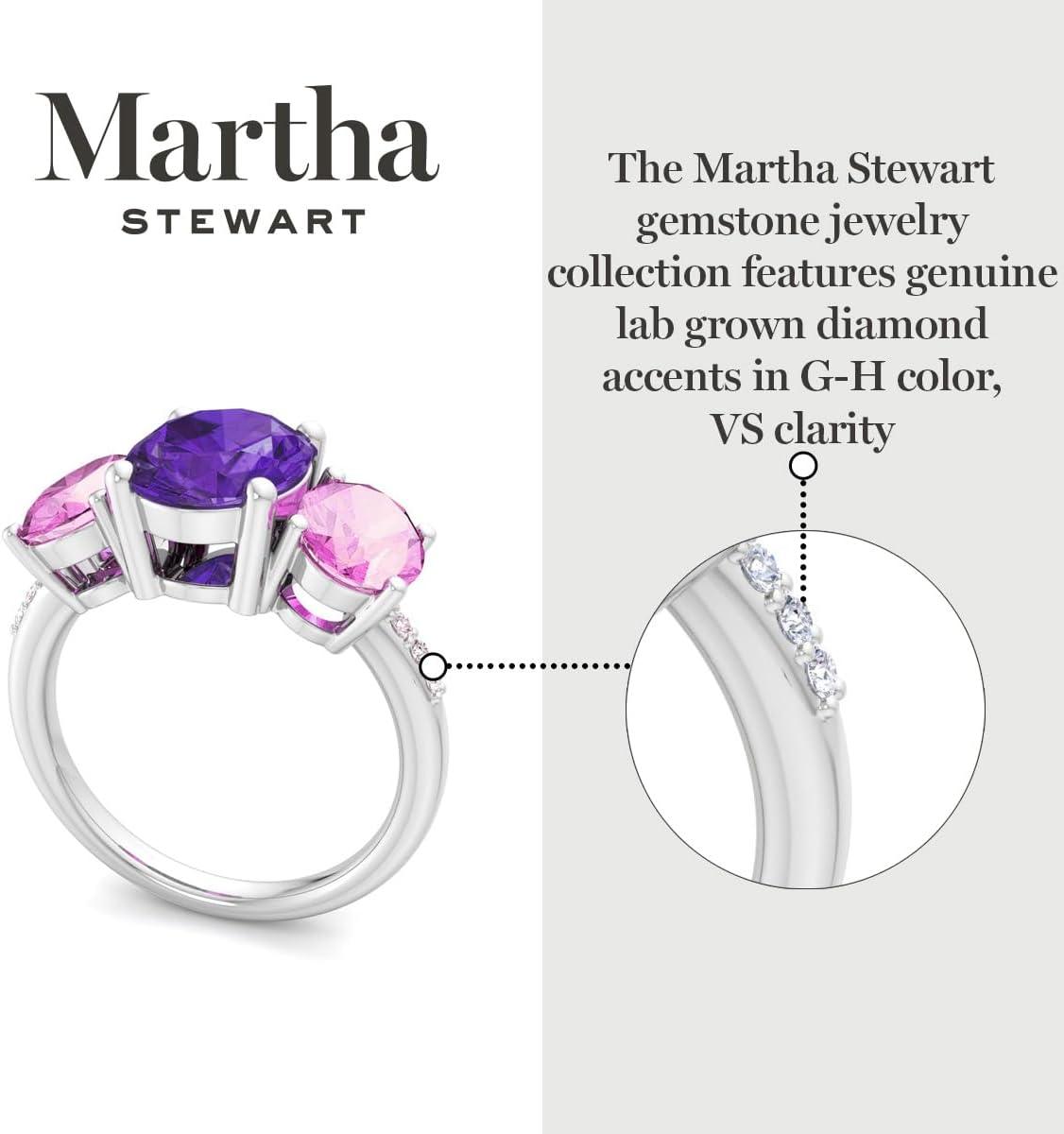imageMartha Stewart 5 Carat Oval Shape Gemstone Three Stone Ring with Lab Grown Diamonds in Sterling Silver Choose Your GemstoneOption 3