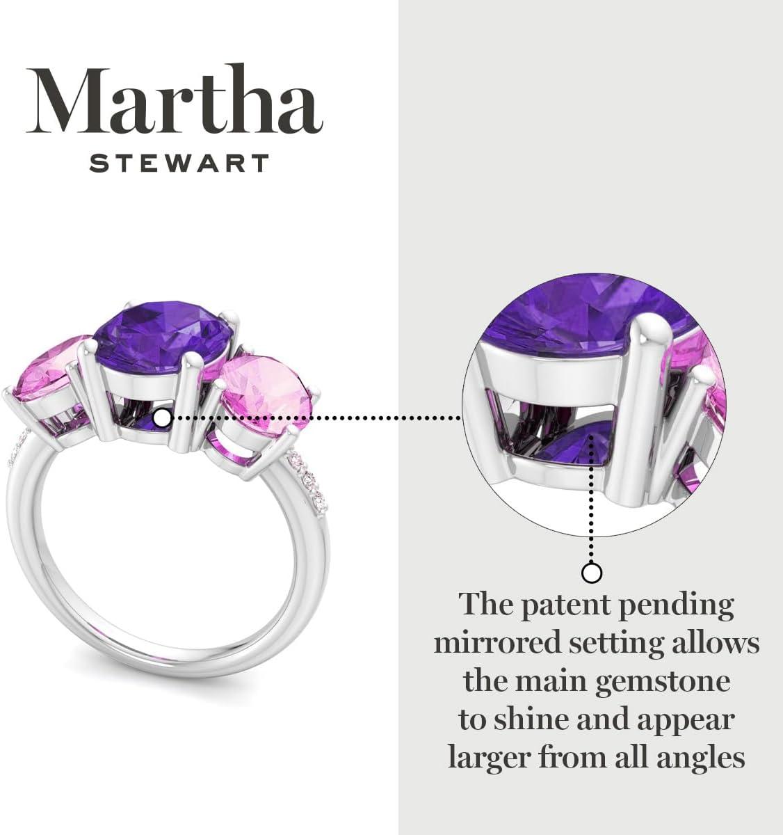 imageMartha Stewart 5 Carat Oval Shape Gemstone Three Stone Ring with Lab Grown Diamonds in Sterling Silver Choose Your GemstoneOption 3