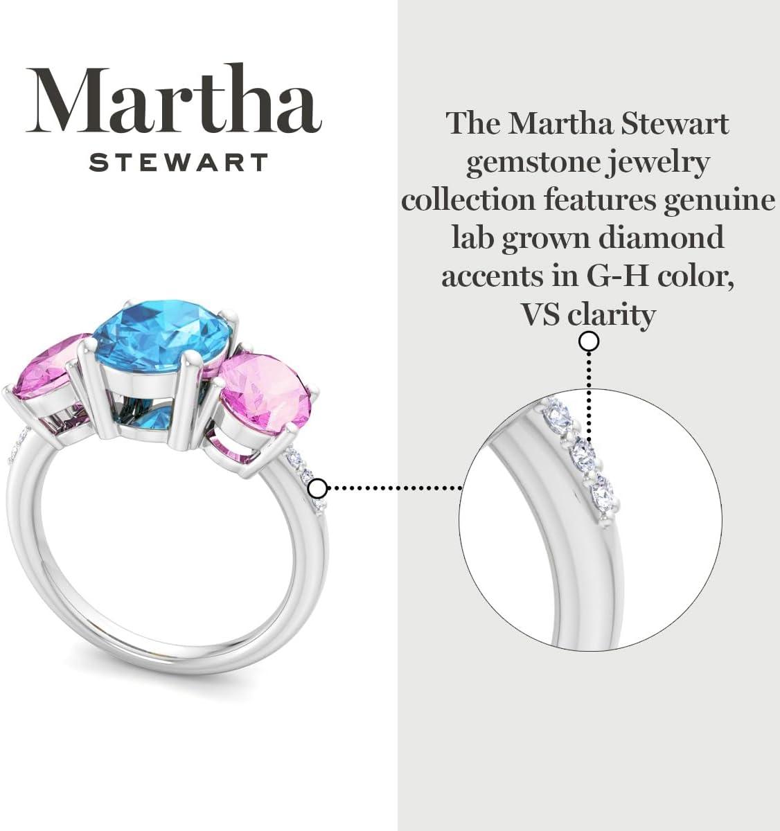 imageMartha Stewart 5 Carat Oval Shape Gemstone Three Stone Ring with Lab Grown Diamonds in Sterling Silver Choose Your GemstoneOption 4