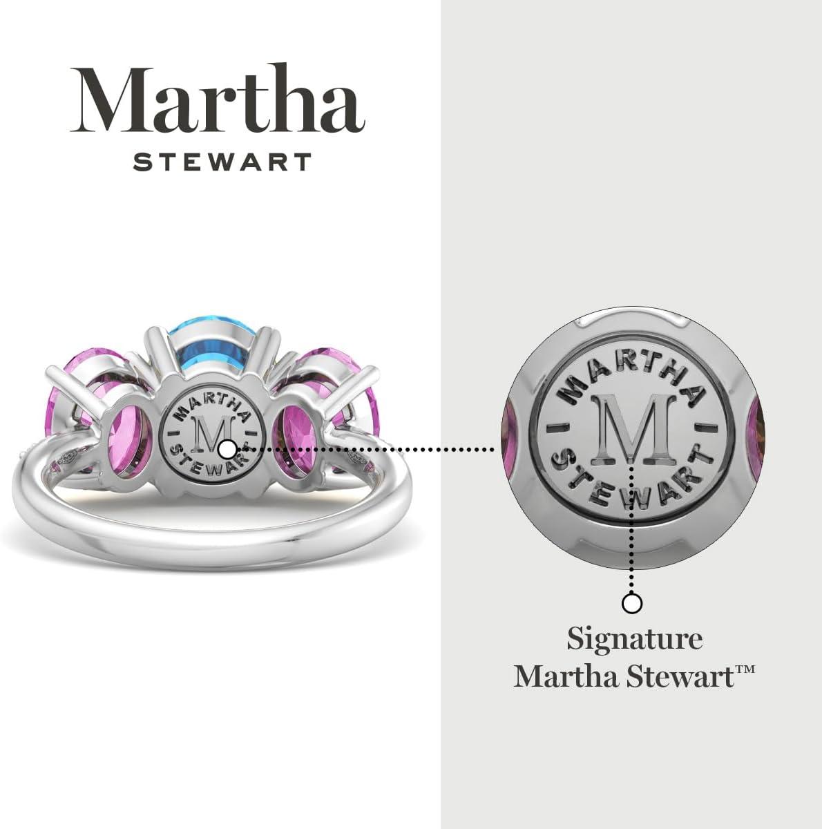 imageMartha Stewart 5 Carat Oval Shape Gemstone Three Stone Ring with Lab Grown Diamonds in Sterling Silver Choose Your GemstoneOption 4