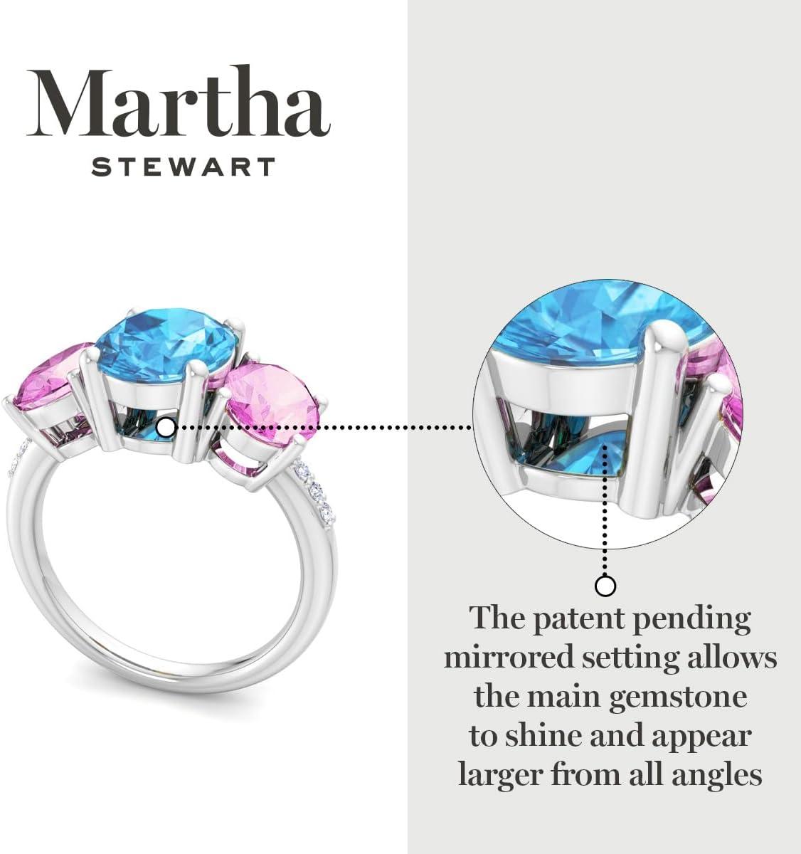 imageMartha Stewart 5 Carat Oval Shape Gemstone Three Stone Ring with Lab Grown Diamonds in Sterling Silver Choose Your GemstoneOption 4