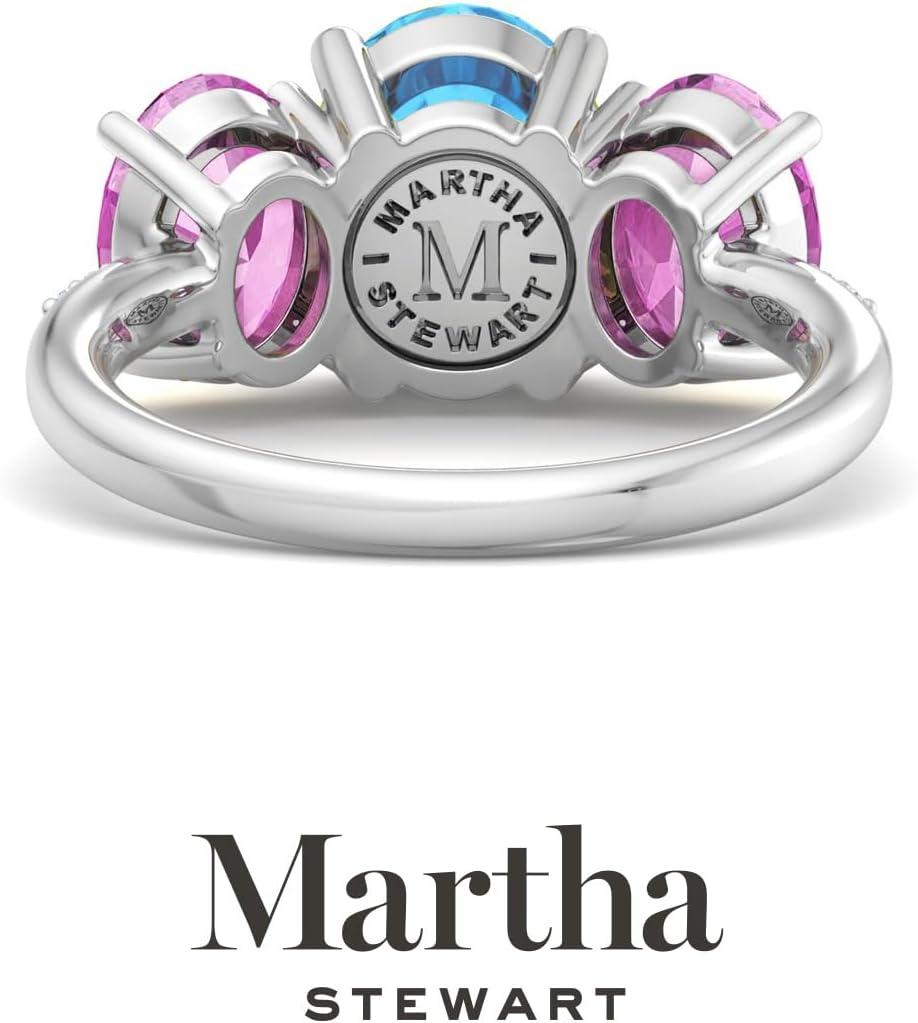 imageMartha Stewart 5 Carat Oval Shape Gemstone Three Stone Ring with Lab Grown Diamonds in Sterling Silver Choose Your GemstoneOption 4