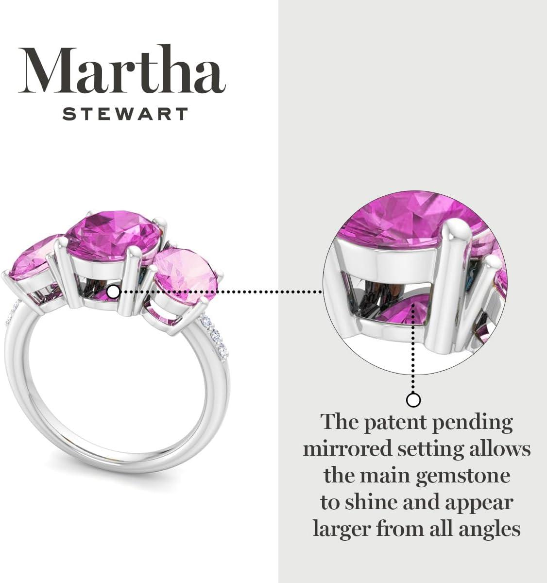 imageMartha Stewart 5 Carat Oval Shape Gemstone Three Stone Ring with Lab Grown Diamonds in Sterling Silver Choose Your GemstoneOption 6