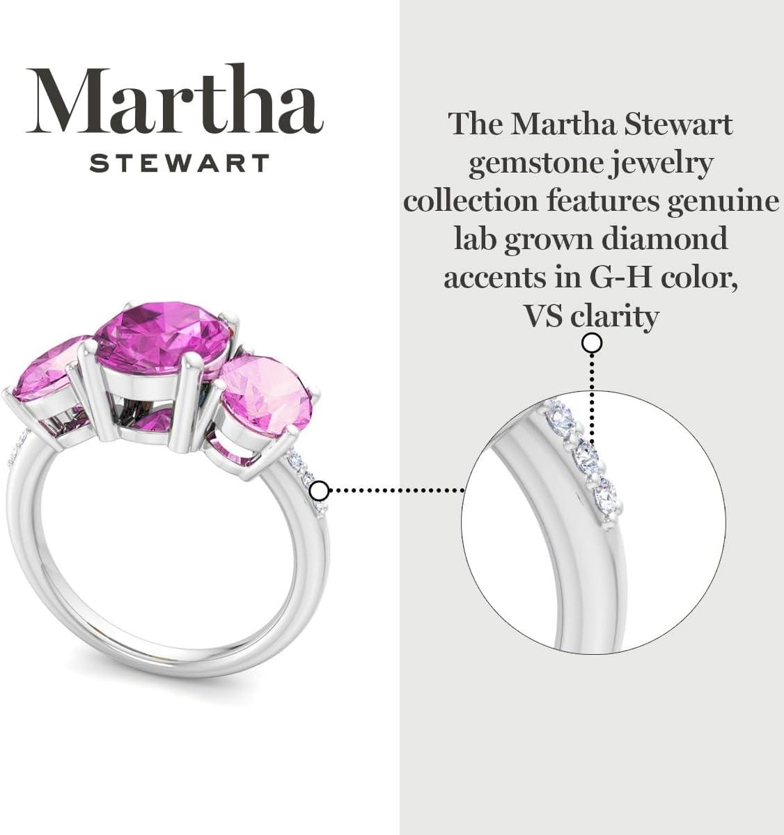 imageMartha Stewart 5 Carat Oval Shape Gemstone Three Stone Ring with Lab Grown Diamonds in Sterling Silver Choose Your GemstoneOption 6