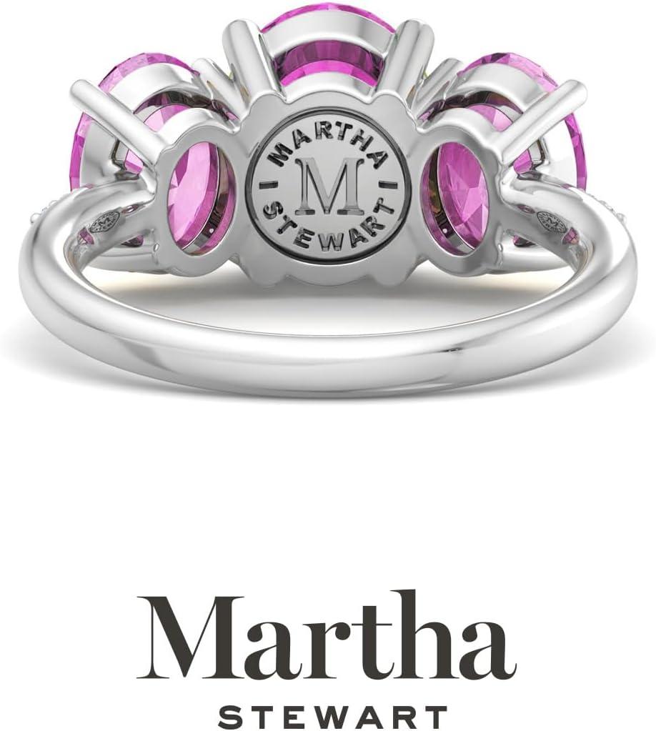 imageMartha Stewart 5 Carat Oval Shape Gemstone Three Stone Ring with Lab Grown Diamonds in Sterling Silver Choose Your GemstoneOption 6