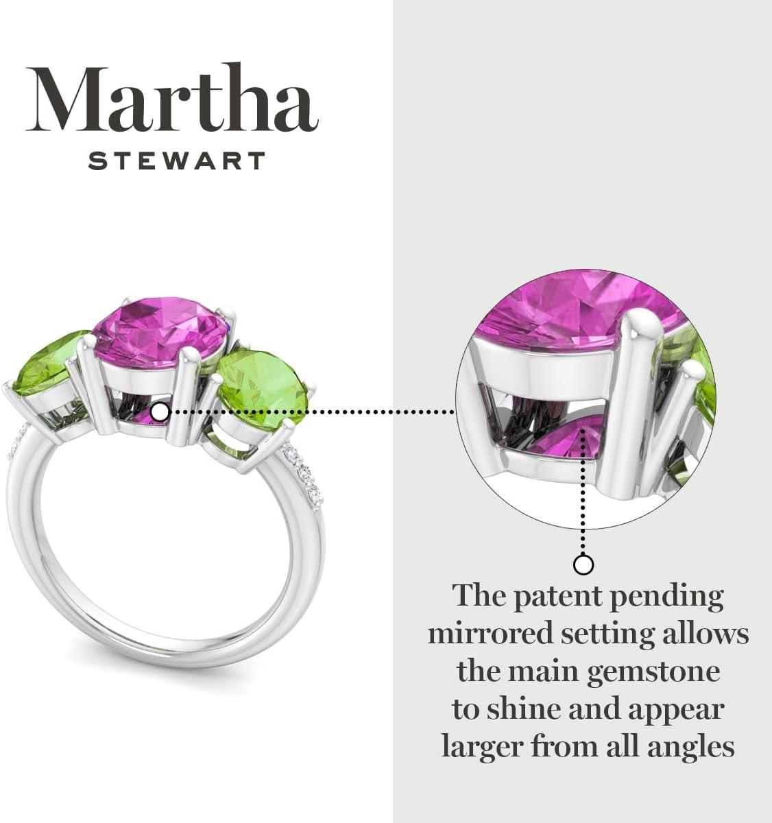 imageMartha Stewart 5 Carat Oval Shape Gemstone Three Stone Ring with Lab Grown Diamonds in Sterling Silver Choose Your GemstoneOption 7