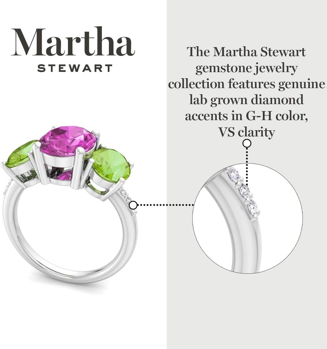 imageMartha Stewart 5 Carat Oval Shape Gemstone Three Stone Ring with Lab Grown Diamonds in Sterling Silver Choose Your GemstoneOption 7