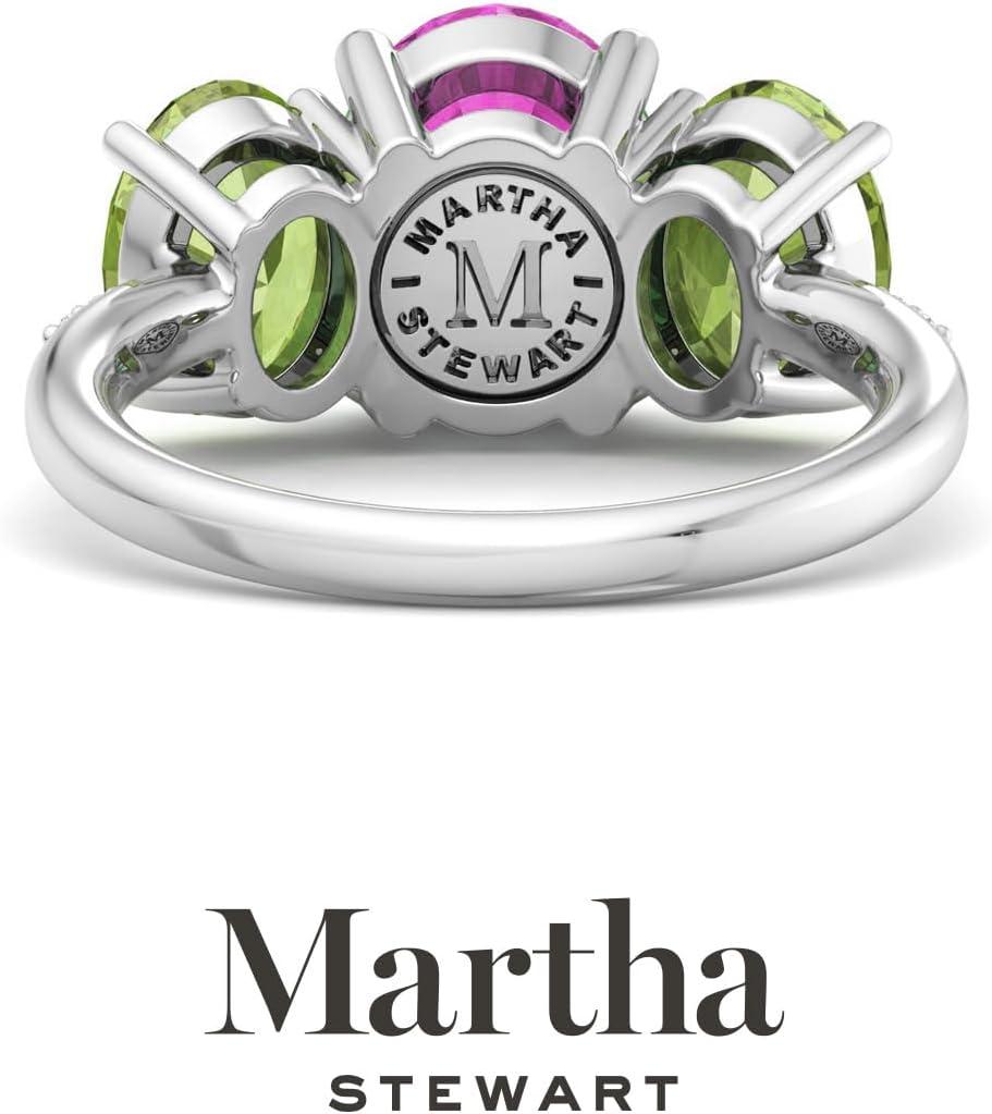 imageMartha Stewart 5 Carat Oval Shape Gemstone Three Stone Ring with Lab Grown Diamonds in Sterling Silver Choose Your GemstoneOption 7