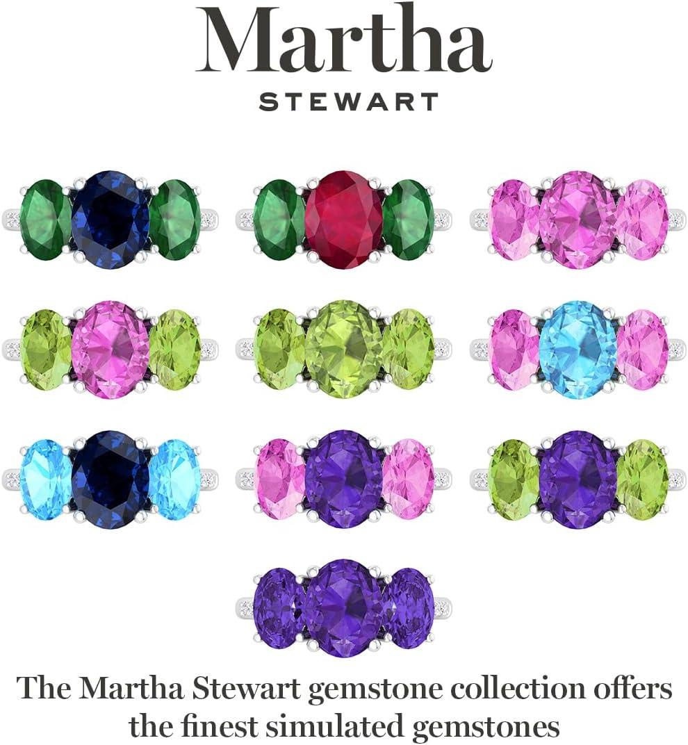 imageMartha Stewart 5 Carat Oval Shape Gemstone Three Stone Ring with Lab Grown Diamonds in Sterling Silver Choose Your GemstoneOption 8