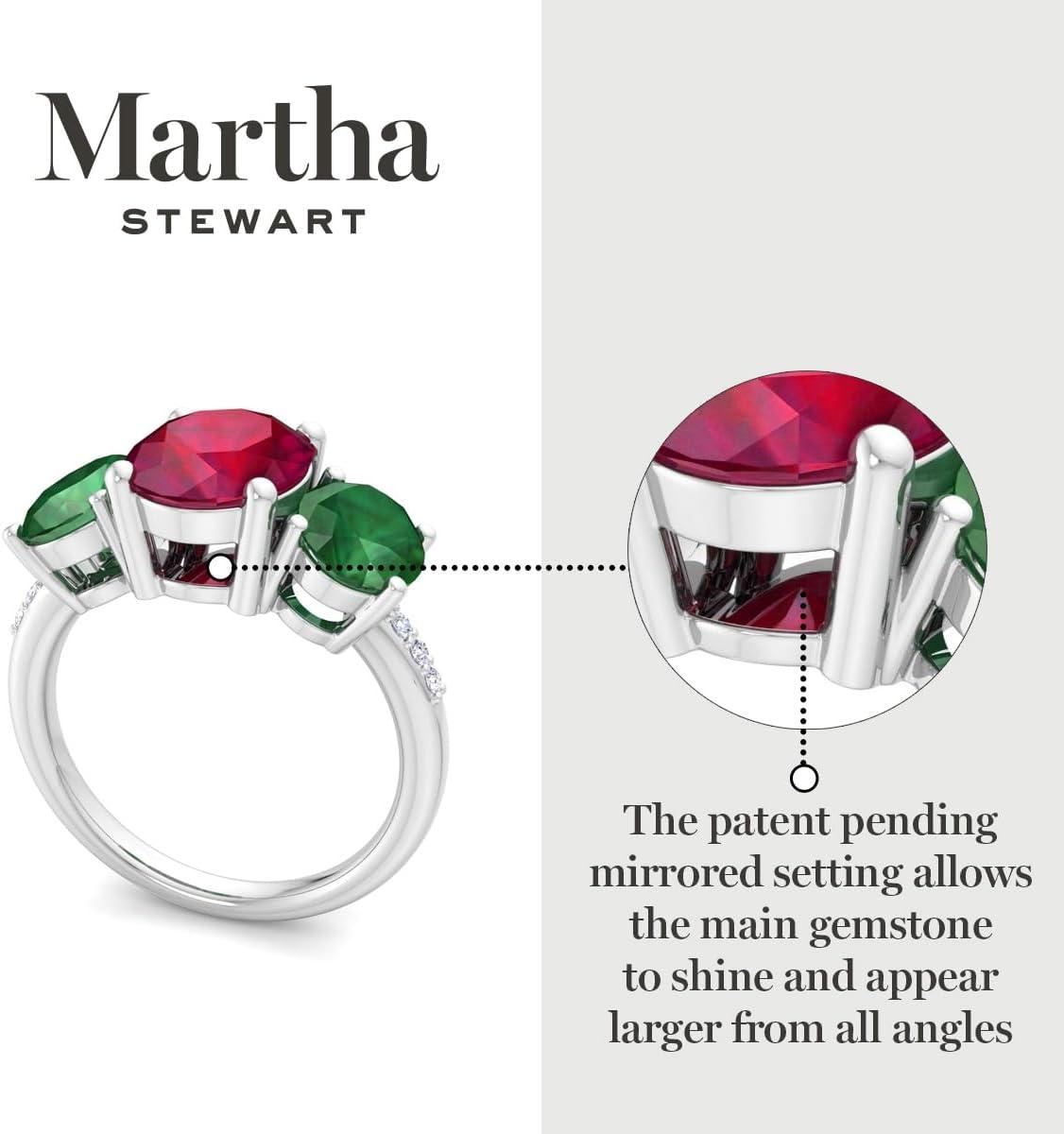 imageMartha Stewart 5 Carat Oval Shape Gemstone Three Stone Ring with Lab Grown Diamonds in Sterling Silver Choose Your GemstoneOption 8