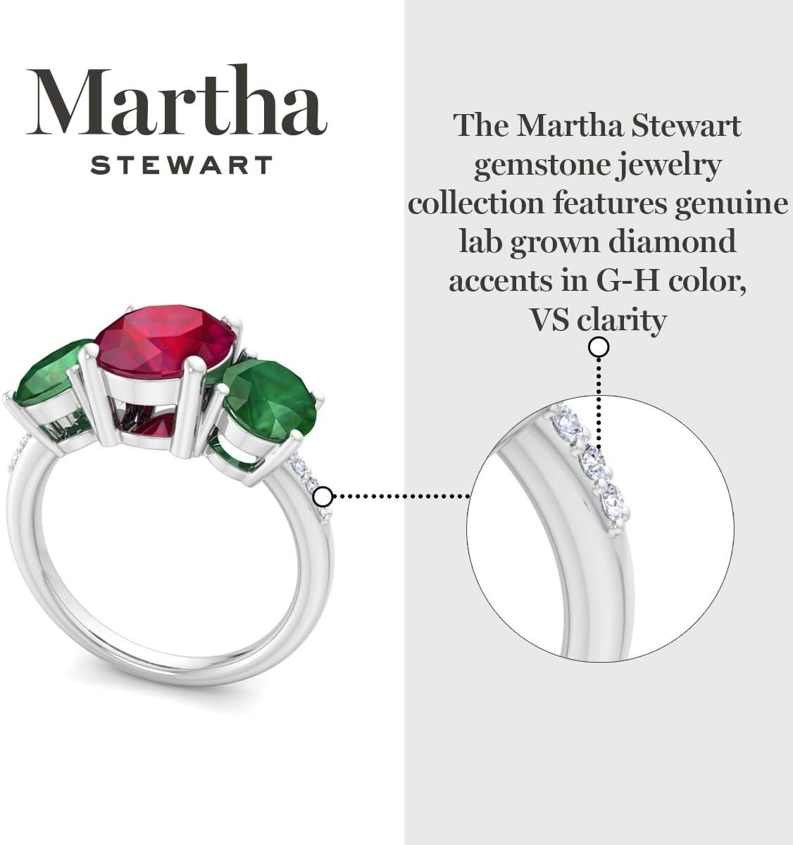 imageMartha Stewart 5 Carat Oval Shape Gemstone Three Stone Ring with Lab Grown Diamonds in Sterling Silver Choose Your GemstoneOption 8