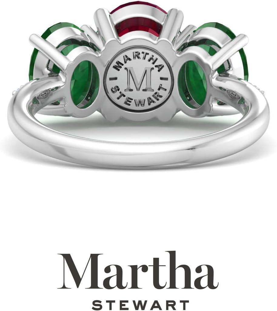 imageMartha Stewart 5 Carat Oval Shape Gemstone Three Stone Ring with Lab Grown Diamonds in Sterling Silver Choose Your GemstoneOption 8