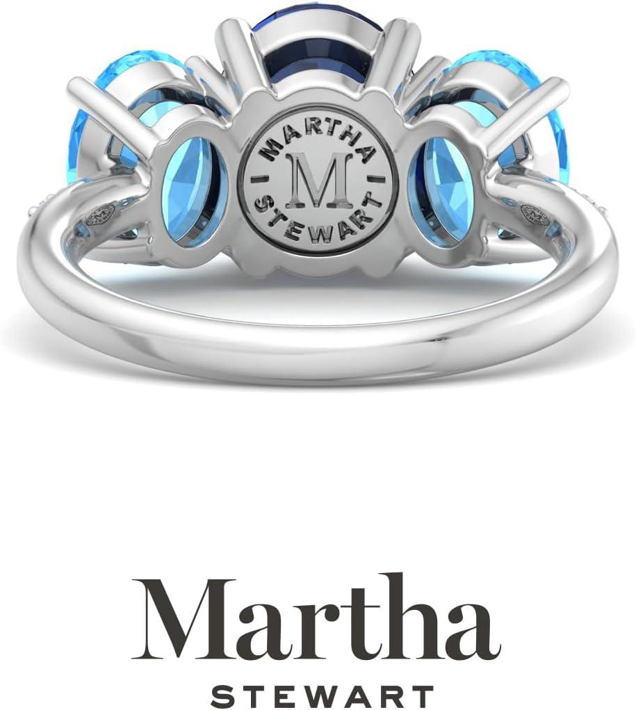 imageMartha Stewart 5 Carat Oval Shape Gemstone Three Stone Ring with Lab Grown Diamonds in Sterling Silver Choose Your GemstoneOption 9