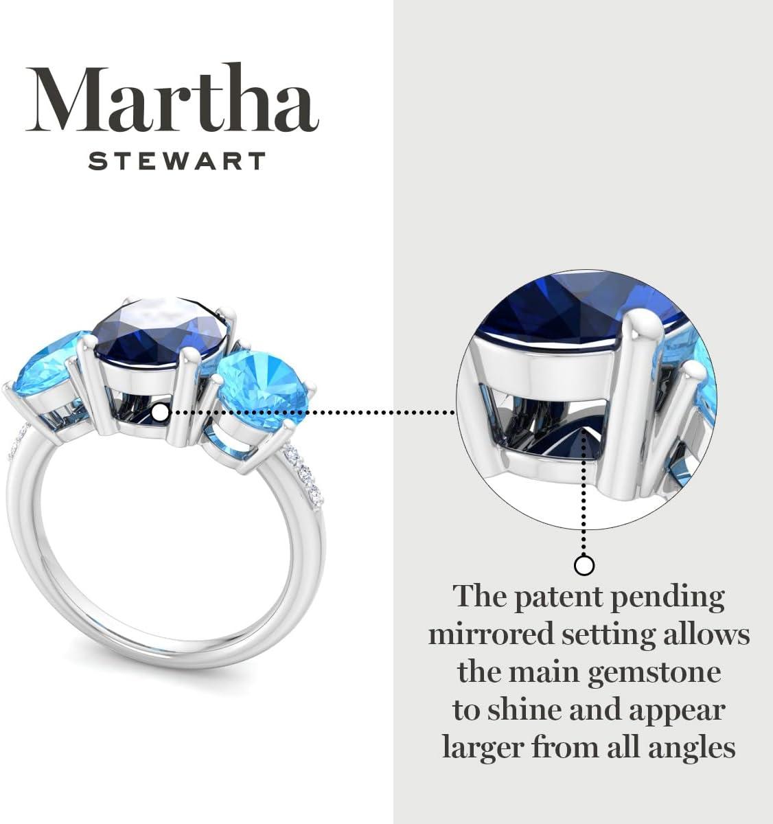 imageMartha Stewart 5 Carat Oval Shape Gemstone Three Stone Ring with Lab Grown Diamonds in Sterling Silver Choose Your GemstoneOption 9