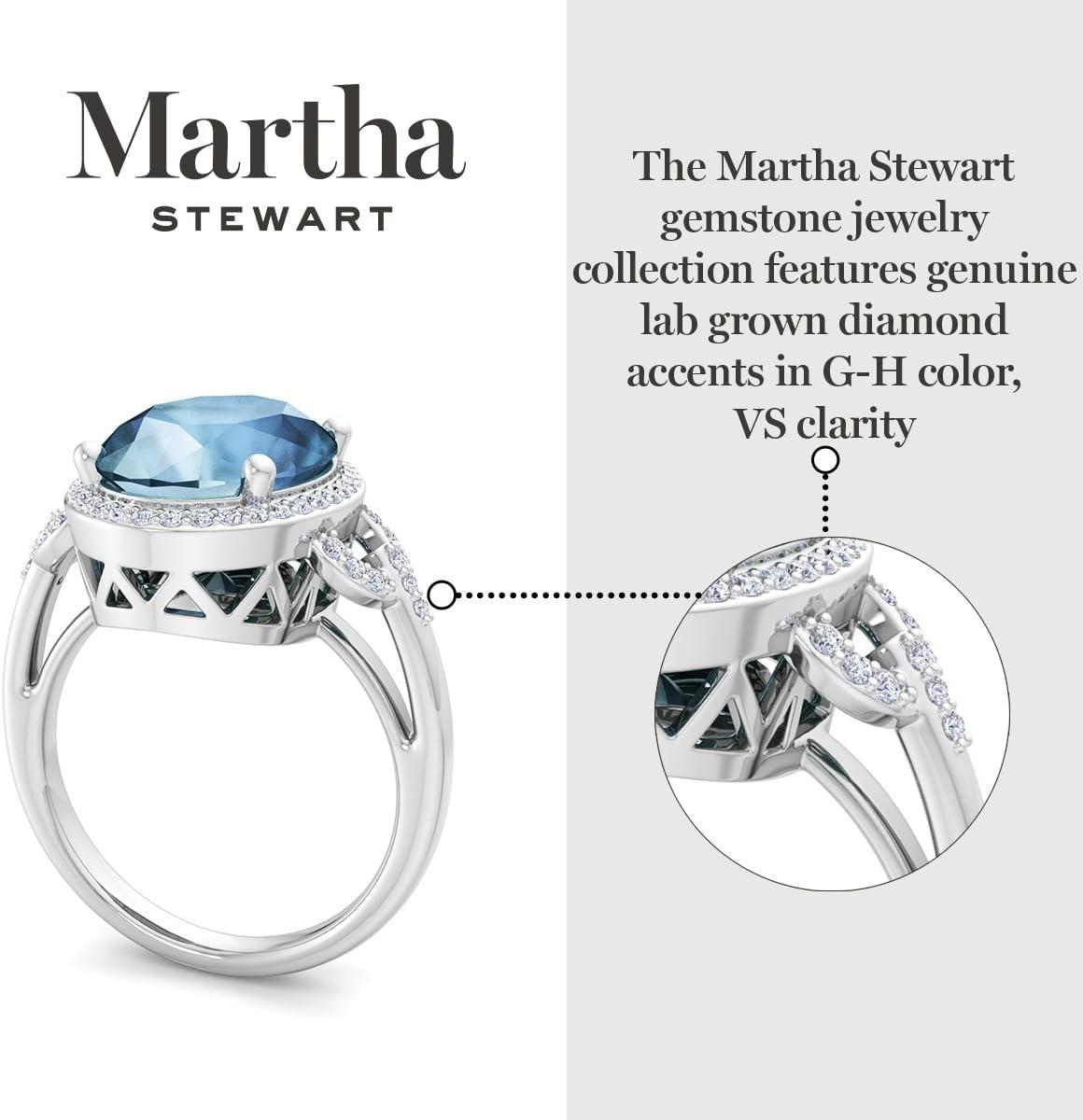 imageMartha Stewart 6 34 Carat Oval Shape Gemstone Halo Ring with Lab Grown Diamonds in Sterling Silver Choose Your GemstoneAquamarine