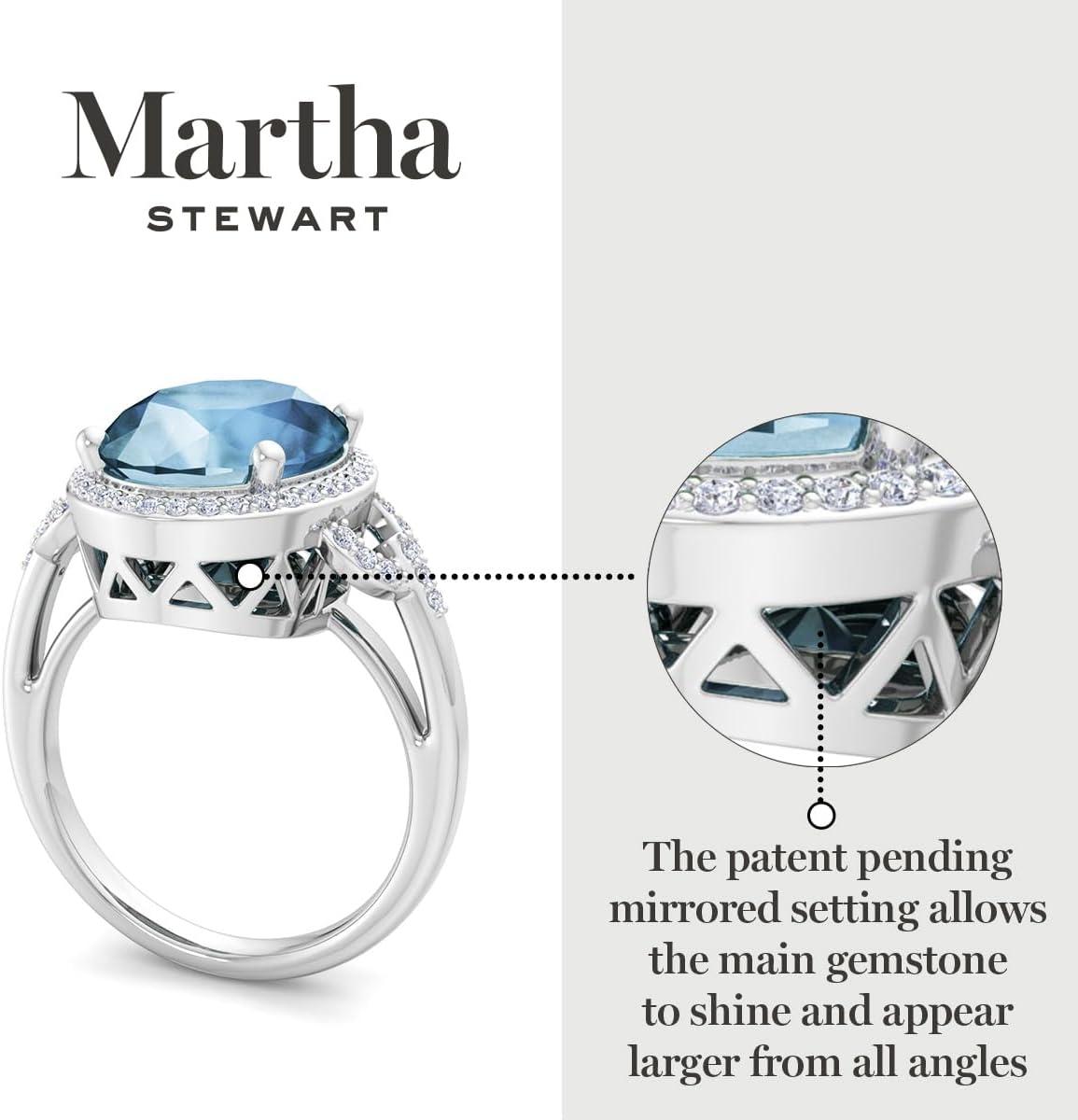 imageMartha Stewart 6 34 Carat Oval Shape Gemstone Halo Ring with Lab Grown Diamonds in Sterling Silver Choose Your GemstoneAquamarine
