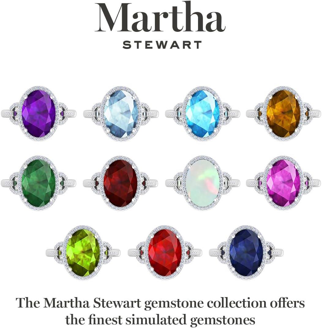 imageMartha Stewart 6 34 Carat Oval Shape Gemstone Halo Ring with Lab Grown Diamonds in Sterling Silver Choose Your GemstoneAquamarine