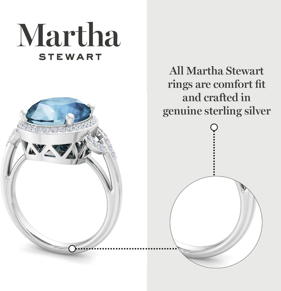 imageMartha Stewart 6 34 Carat Oval Shape Gemstone Halo Ring with Lab Grown Diamonds in Sterling Silver Choose Your GemstoneAquamarine