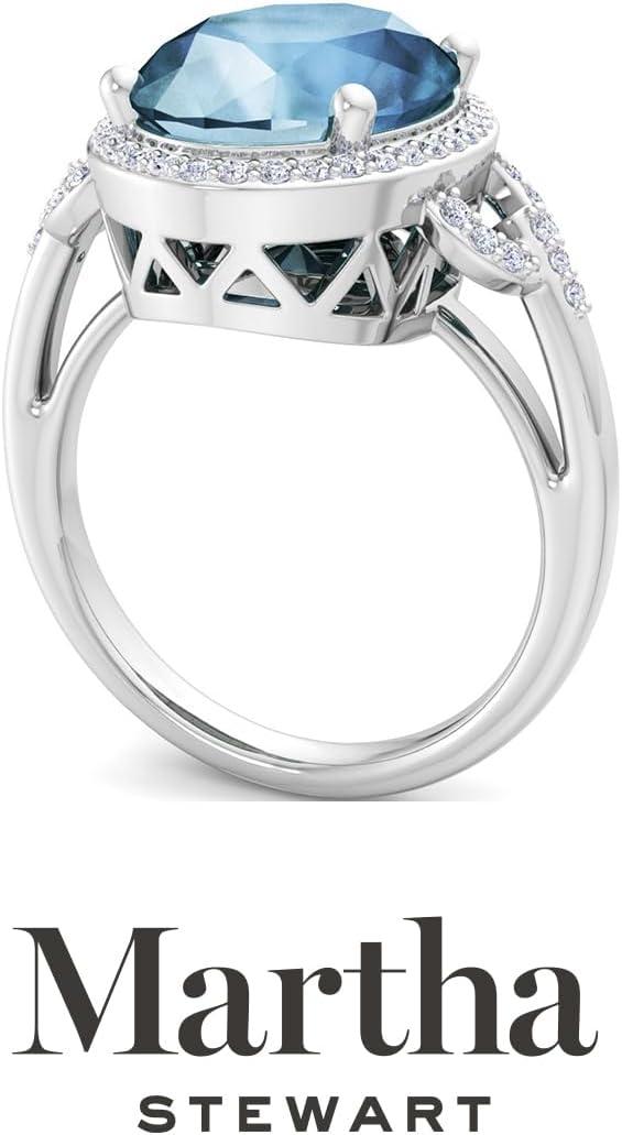imageMartha Stewart 6 34 Carat Oval Shape Gemstone Halo Ring with Lab Grown Diamonds in Sterling Silver Choose Your GemstoneAquamarine