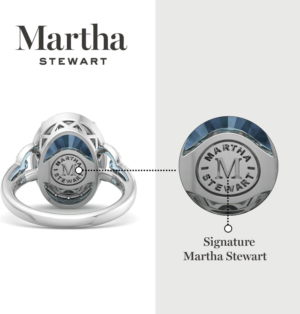 imageMartha Stewart 6 34 Carat Oval Shape Gemstone Halo Ring with Lab Grown Diamonds in Sterling Silver Choose Your GemstoneAquamarine