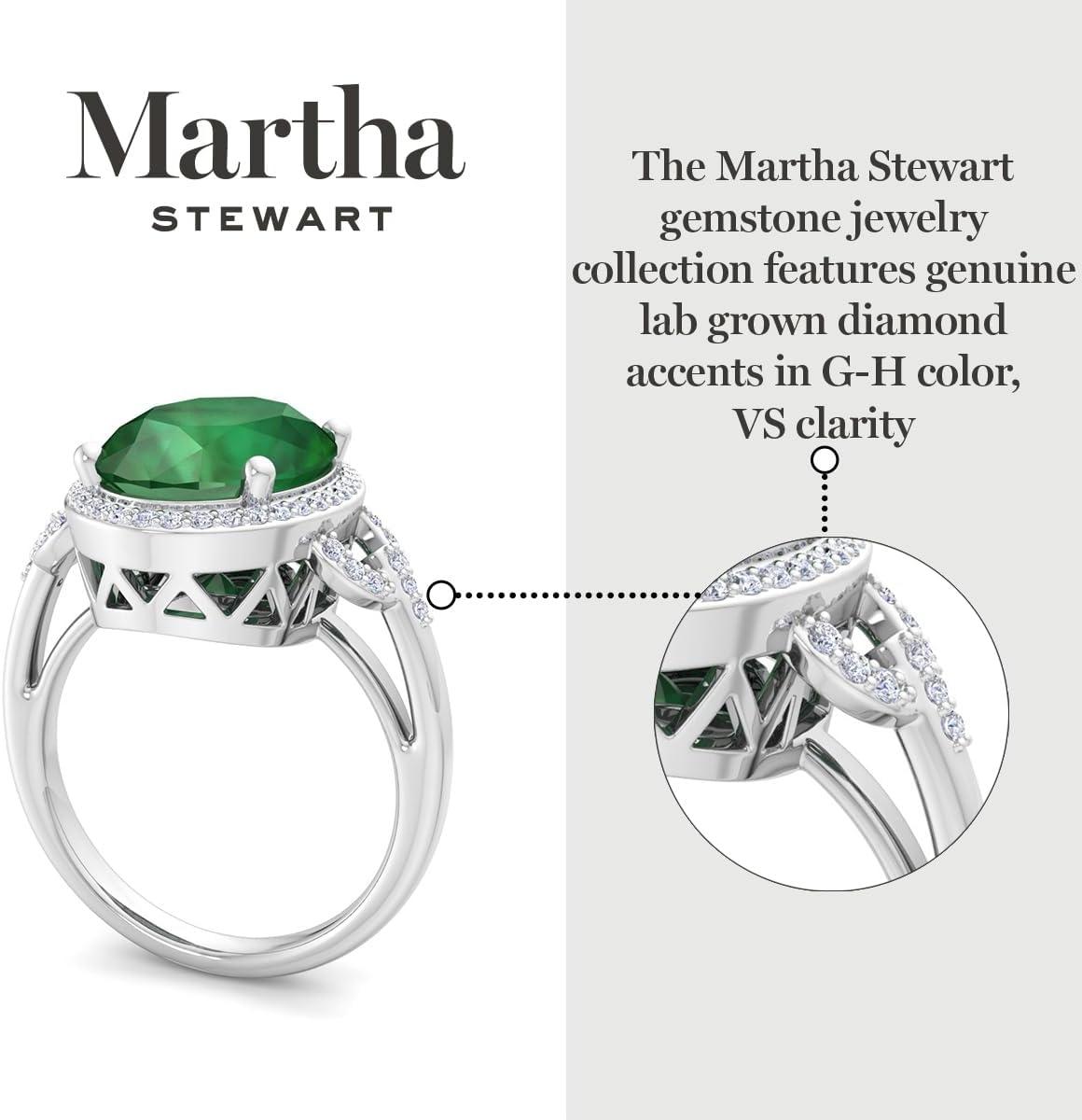 imageMartha Stewart 6 34 Carat Oval Shape Gemstone Halo Ring with Lab Grown Diamonds in Sterling Silver Choose Your GemstoneEmerald