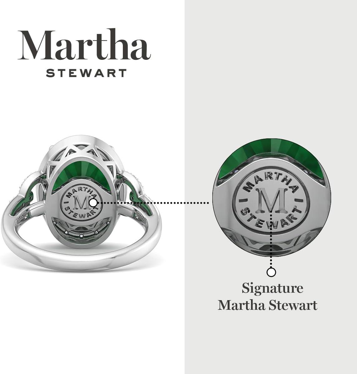 imageMartha Stewart 6 34 Carat Oval Shape Gemstone Halo Ring with Lab Grown Diamonds in Sterling Silver Choose Your GemstoneEmerald