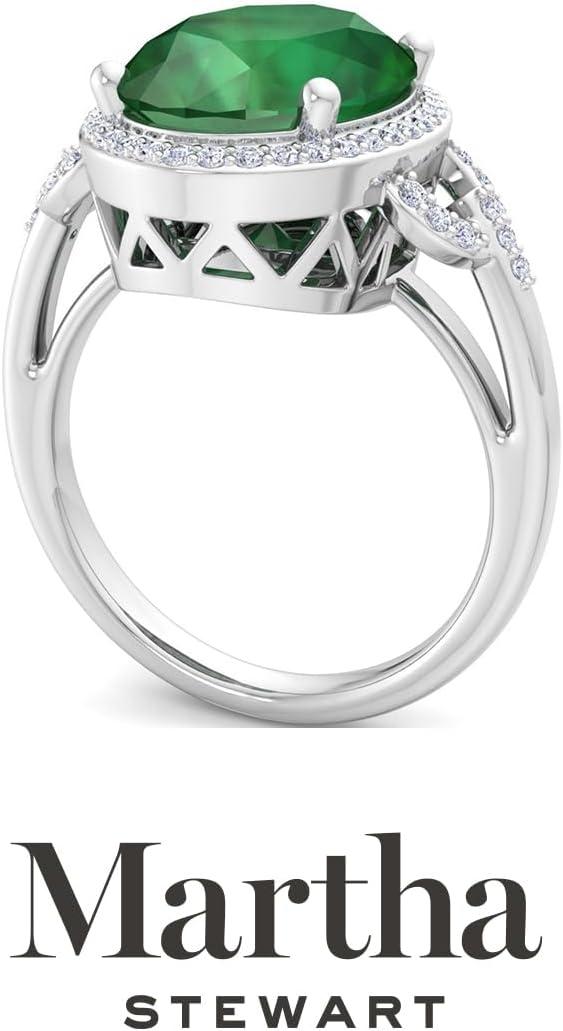 imageMartha Stewart 6 34 Carat Oval Shape Gemstone Halo Ring with Lab Grown Diamonds in Sterling Silver Choose Your GemstoneEmerald