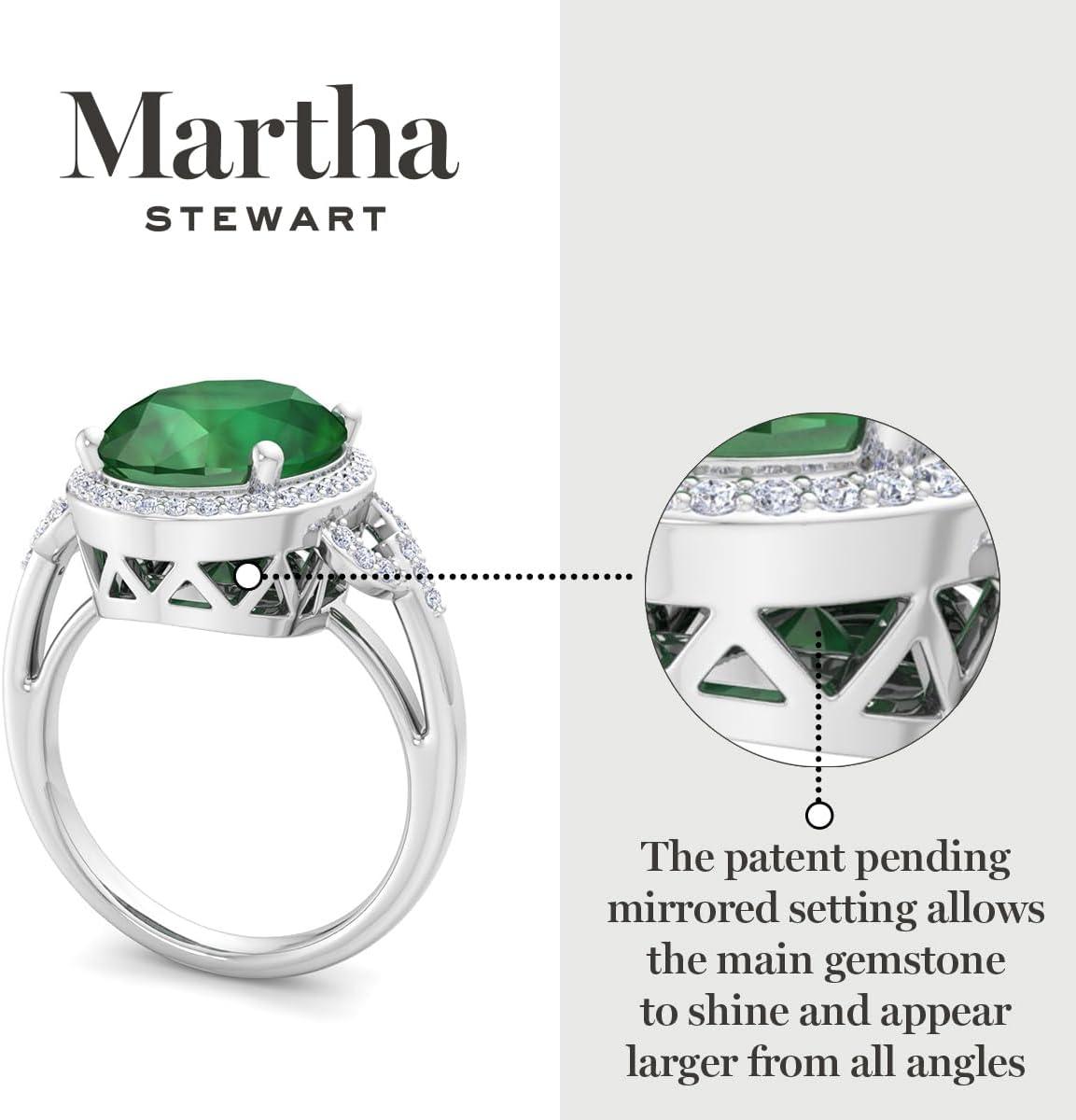 imageMartha Stewart 6 34 Carat Oval Shape Gemstone Halo Ring with Lab Grown Diamonds in Sterling Silver Choose Your GemstoneEmerald