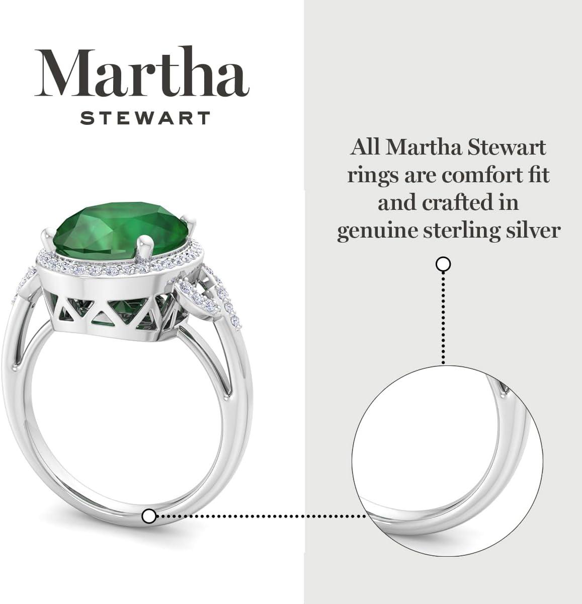 imageMartha Stewart 6 34 Carat Oval Shape Gemstone Halo Ring with Lab Grown Diamonds in Sterling Silver Choose Your GemstoneEmerald