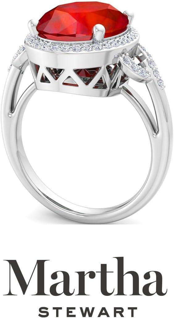 imageMartha Stewart 6 34 Carat Oval Shape Gemstone Halo Ring with Lab Grown Diamonds in Sterling Silver Choose Your GemstoneRuby