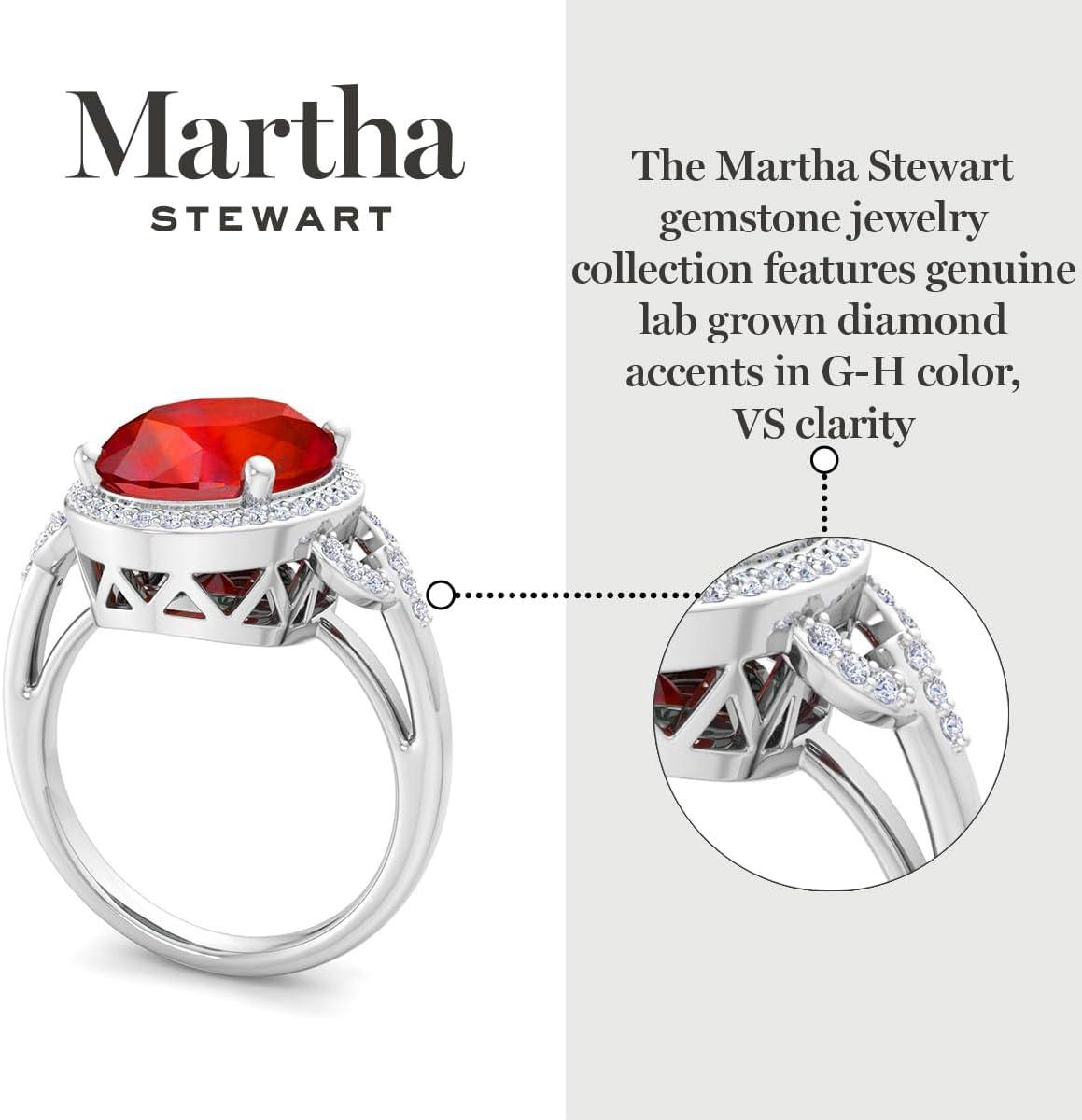imageMartha Stewart 6 34 Carat Oval Shape Gemstone Halo Ring with Lab Grown Diamonds in Sterling Silver Choose Your GemstoneRuby