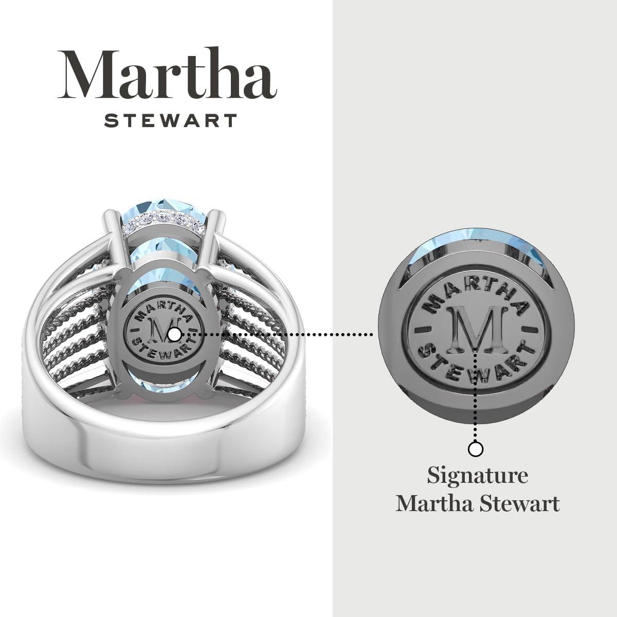imageMartha Stewart 6 34 Carat Oval Shape Gemstone Hidden Halo Ring with Lab Grown Diamonds in Sterling Silver Choose Your GemstoneAquamarine
