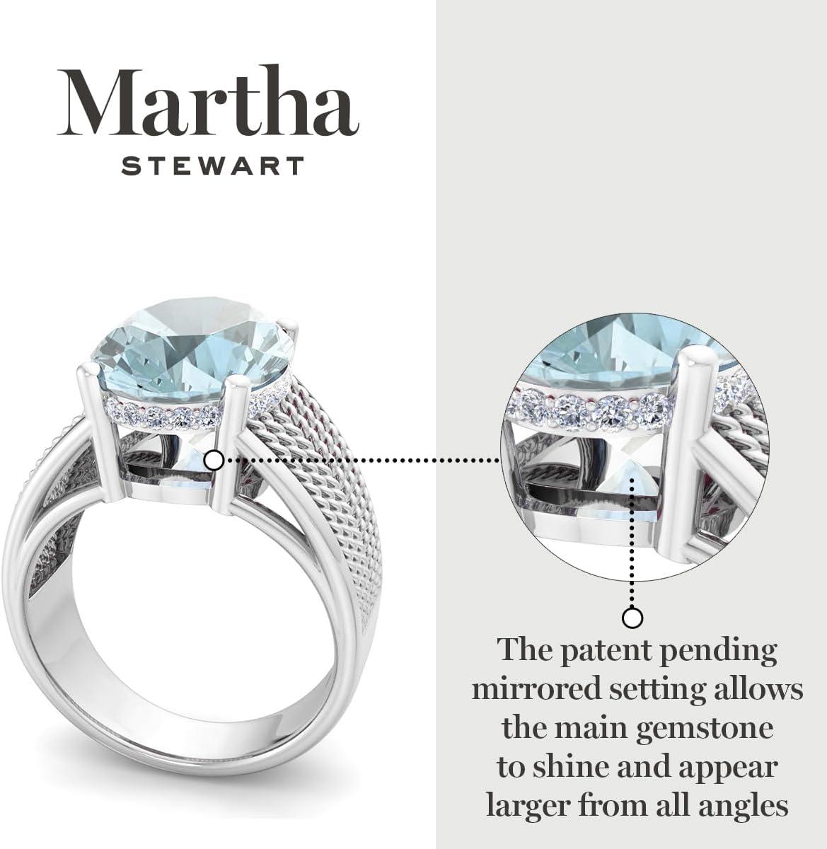imageMartha Stewart 6 34 Carat Oval Shape Gemstone Hidden Halo Ring with Lab Grown Diamonds in Sterling Silver Choose Your GemstoneAquamarine