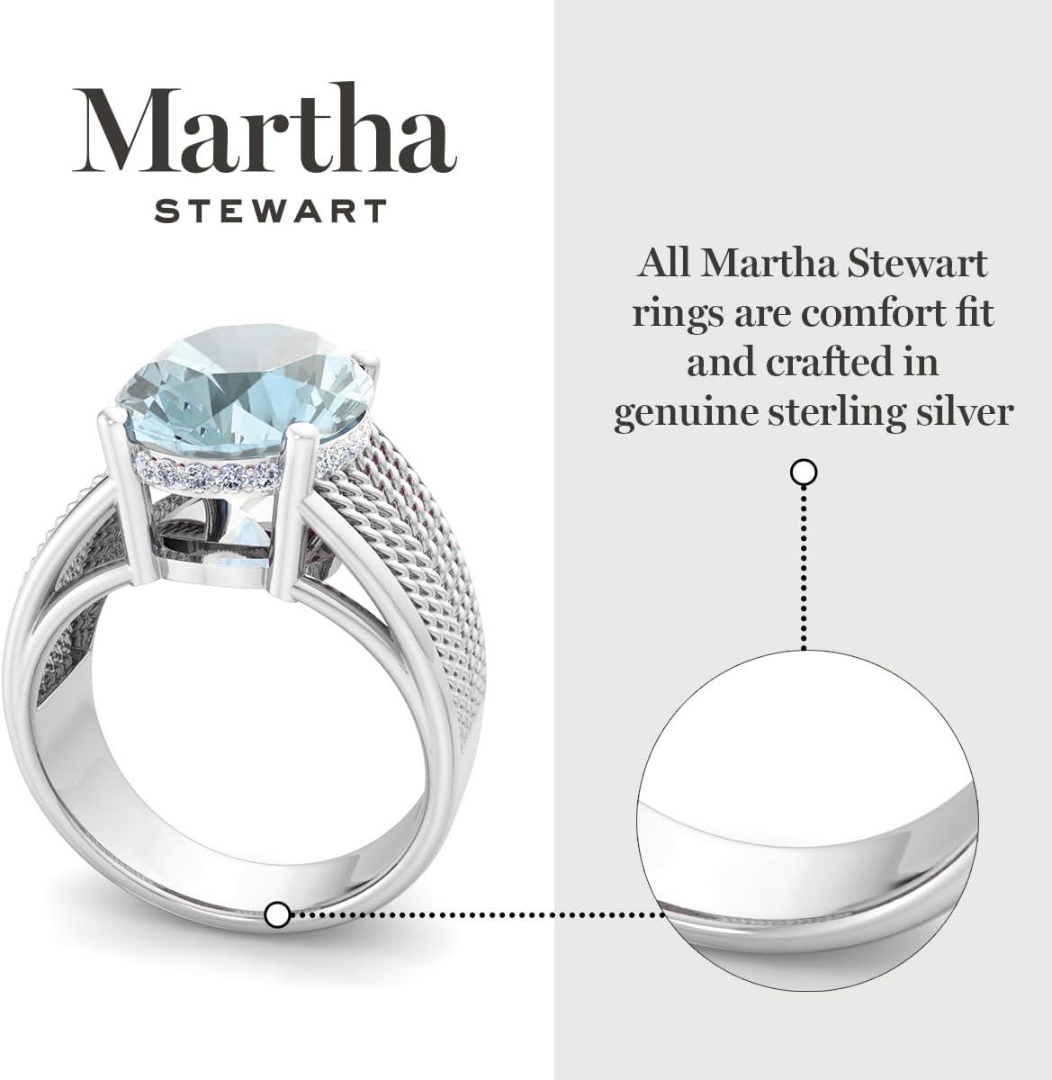 imageMartha Stewart 6 34 Carat Oval Shape Gemstone Hidden Halo Ring with Lab Grown Diamonds in Sterling Silver Choose Your GemstoneAquamarine