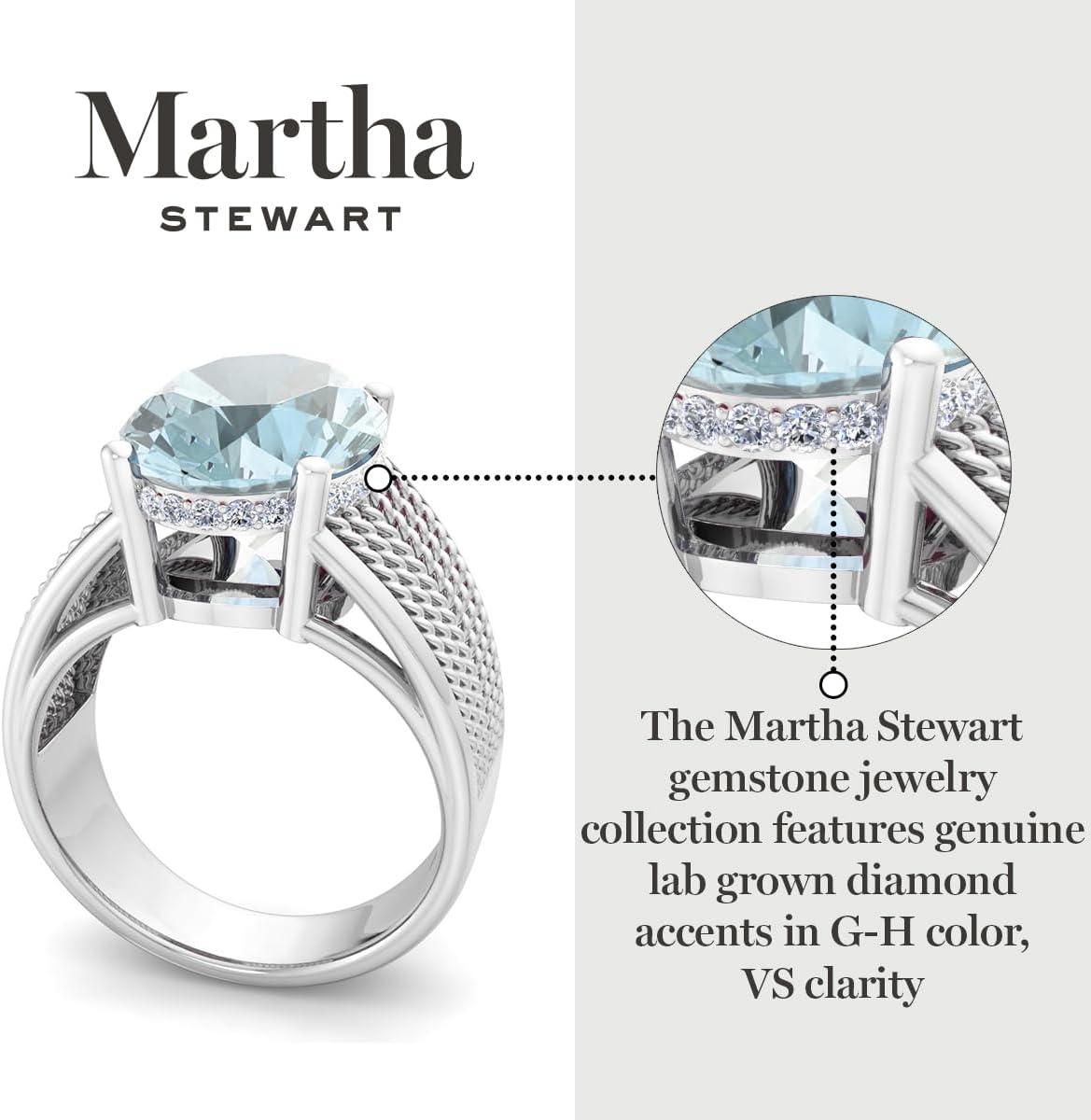imageMartha Stewart 6 34 Carat Oval Shape Gemstone Hidden Halo Ring with Lab Grown Diamonds in Sterling Silver Choose Your GemstoneAquamarine