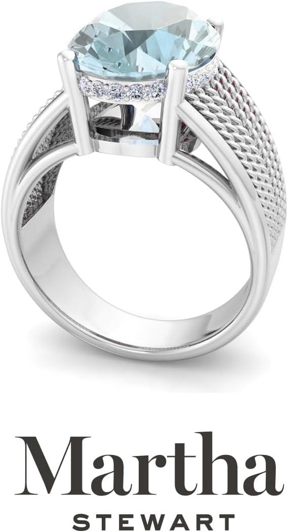 imageMartha Stewart 6 34 Carat Oval Shape Gemstone Hidden Halo Ring with Lab Grown Diamonds in Sterling Silver Choose Your GemstoneAquamarine